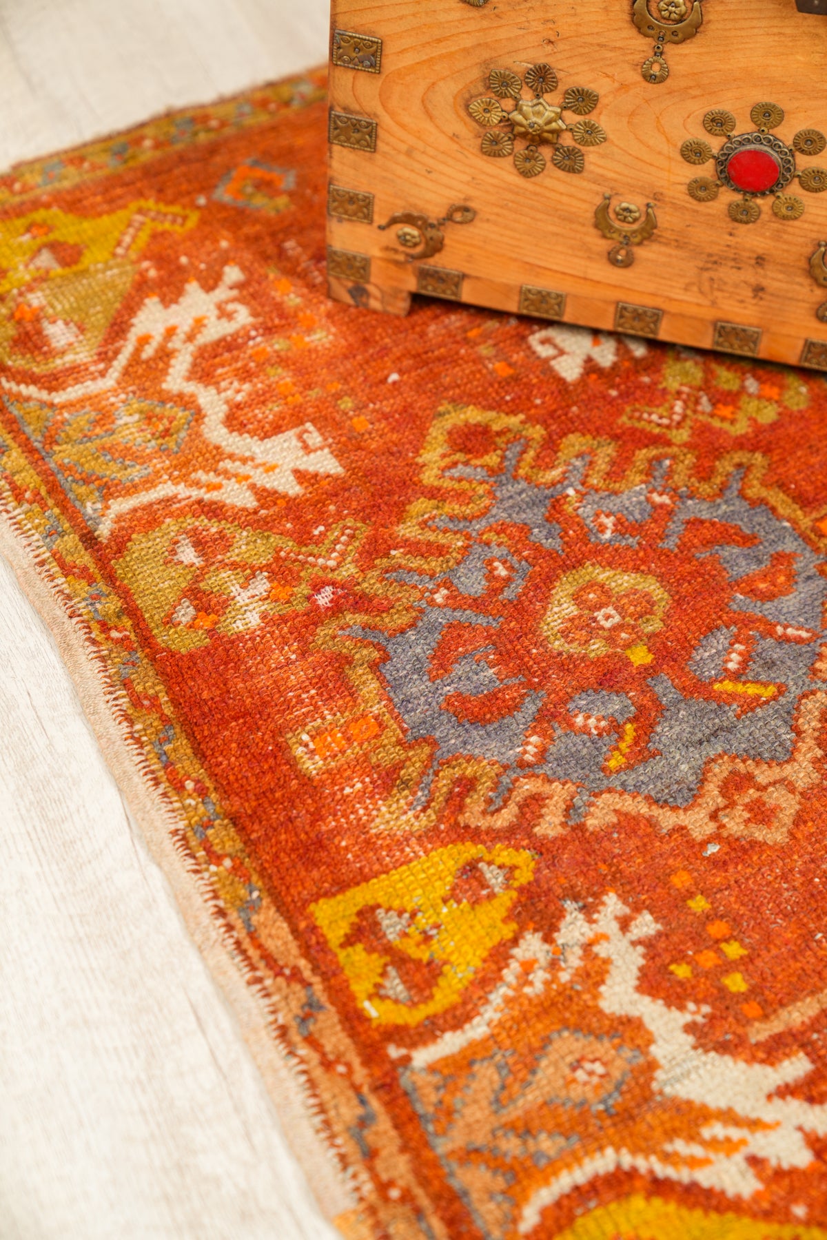 Vintage Turkish Oushak Rug 2'8" x 1'7"