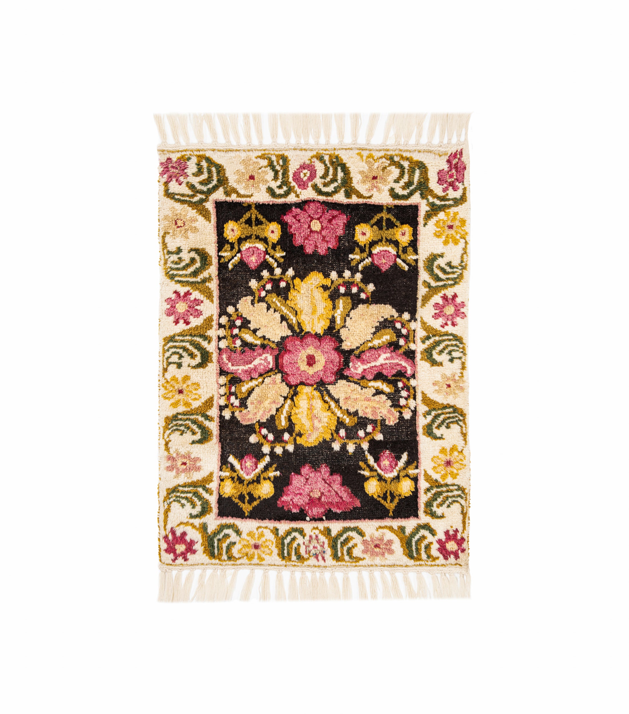 Vintage Turkish Rose Pile Rug 3'8" x 2'7"