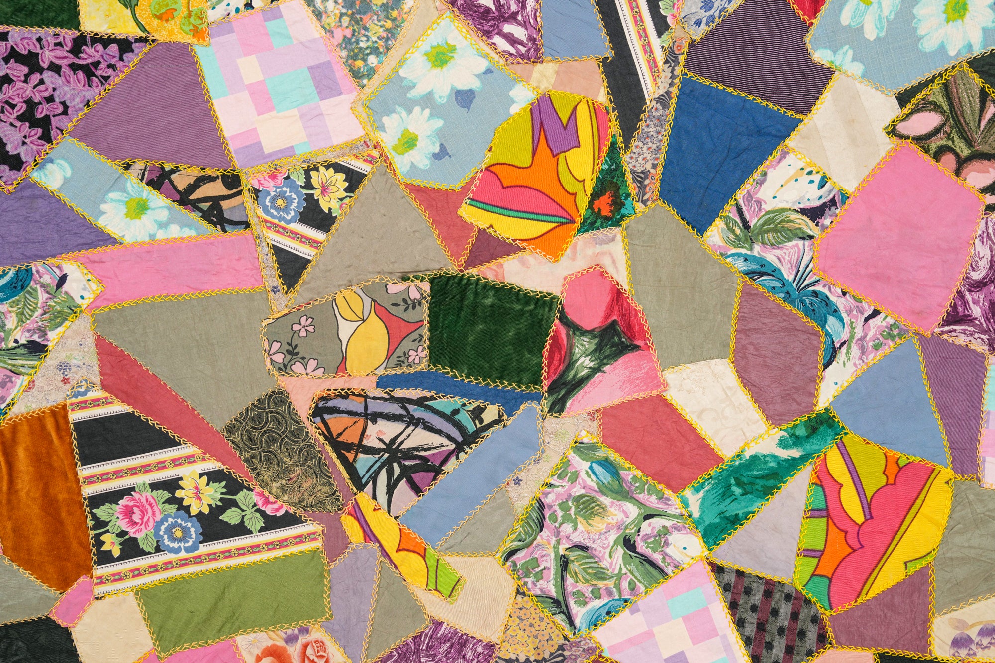 Vintage American Crazy Quilt 7'1" x 7'