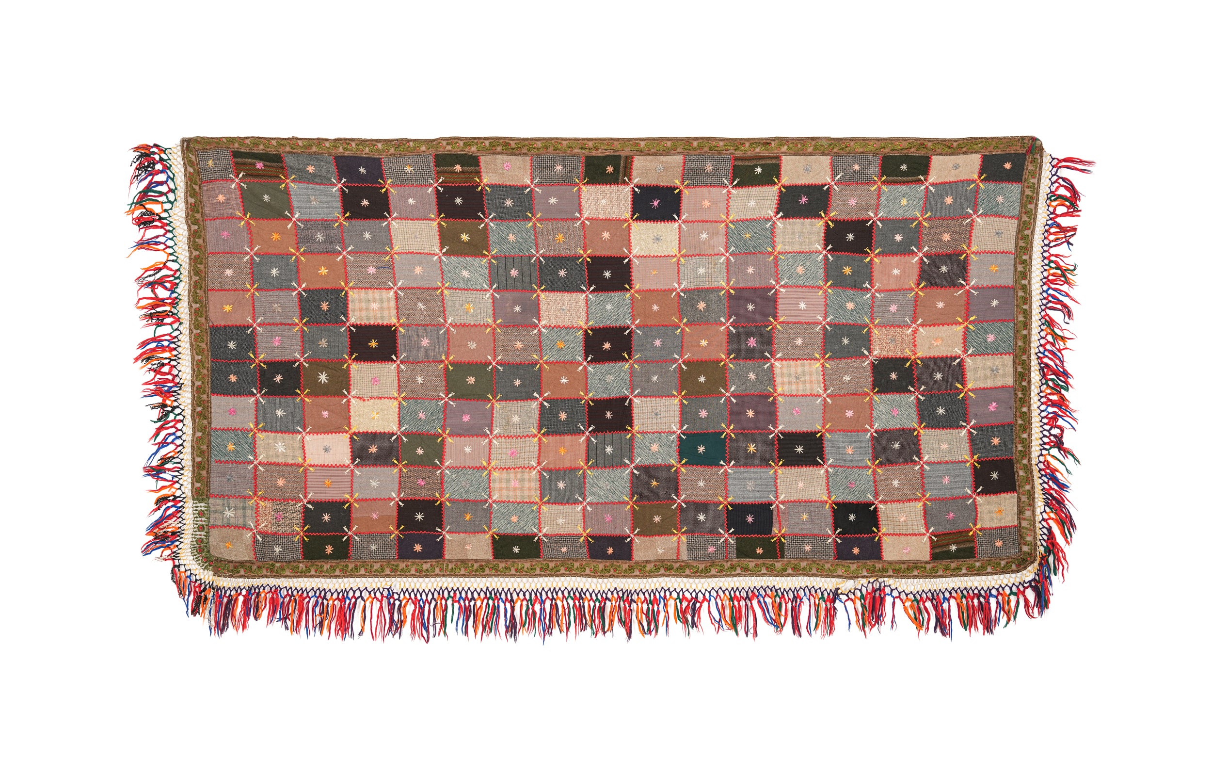 Vintage European Crazy Quilt textile 7'1" x 3'8"