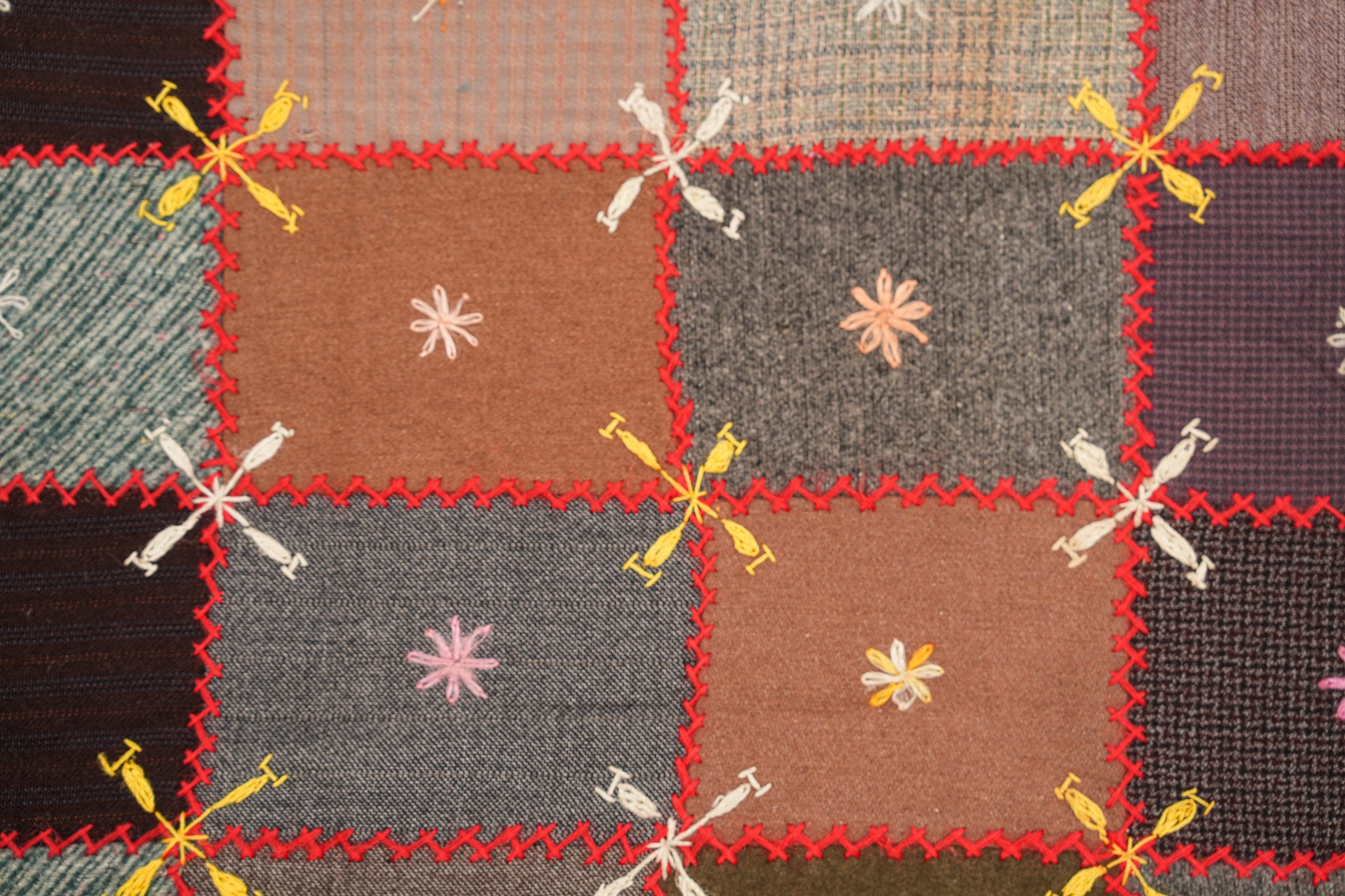 Vintage European Crazy Quilt textile 7'1" x 3'8"