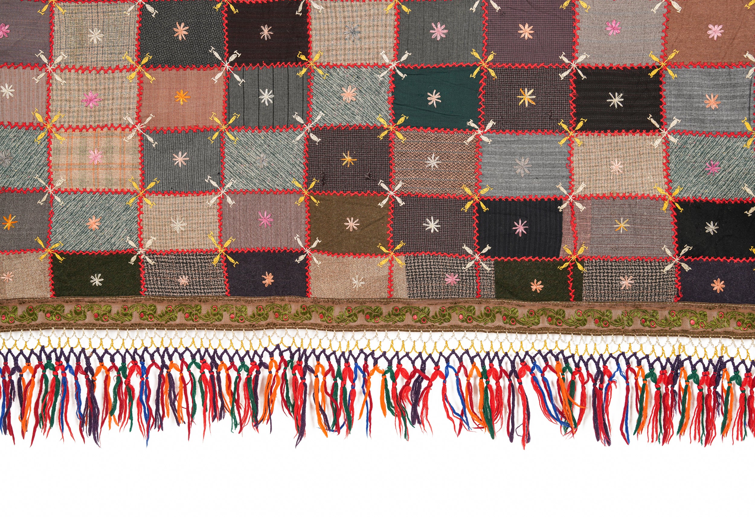 Vintage European Crazy Quilt textile 7'1" x 3'8"