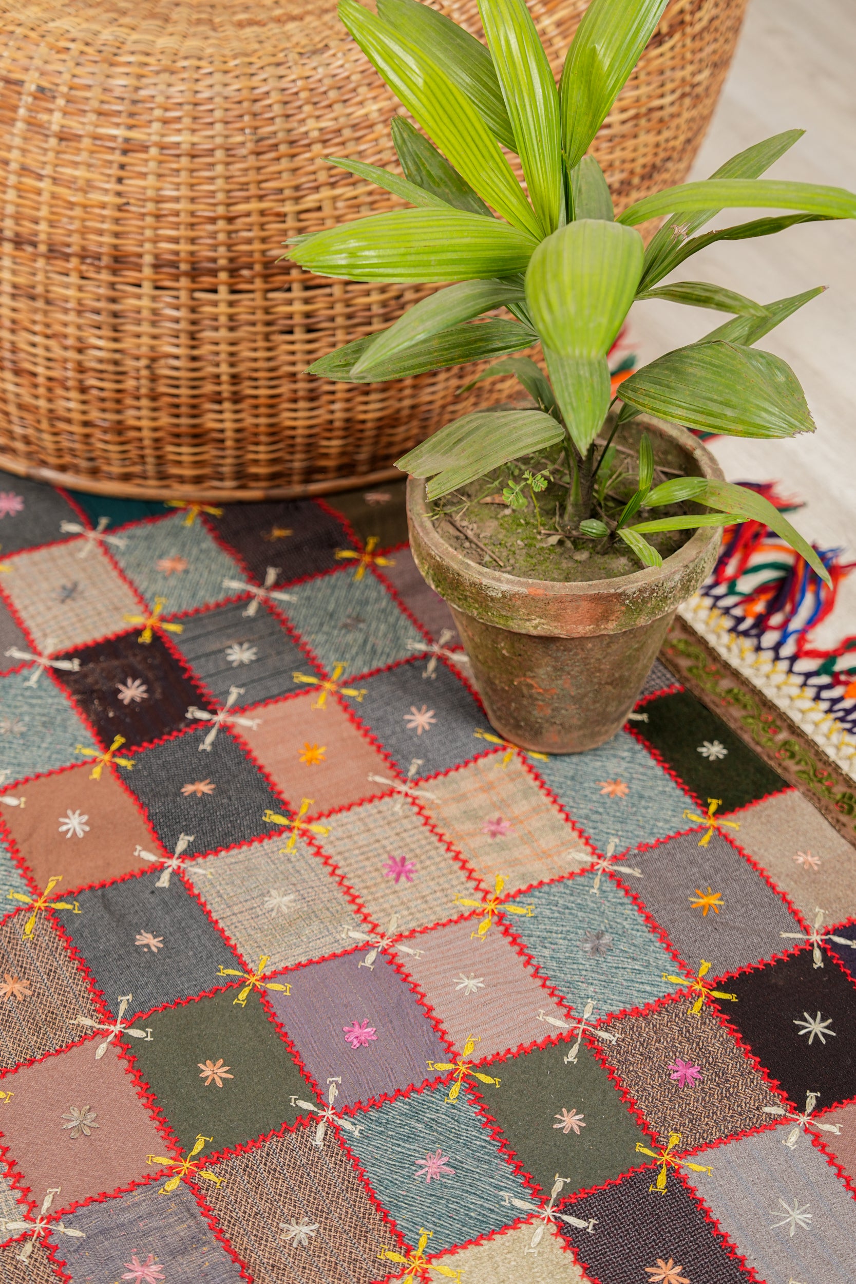 Vintage European Crazy Quilt textile 7'1" x 3'8"