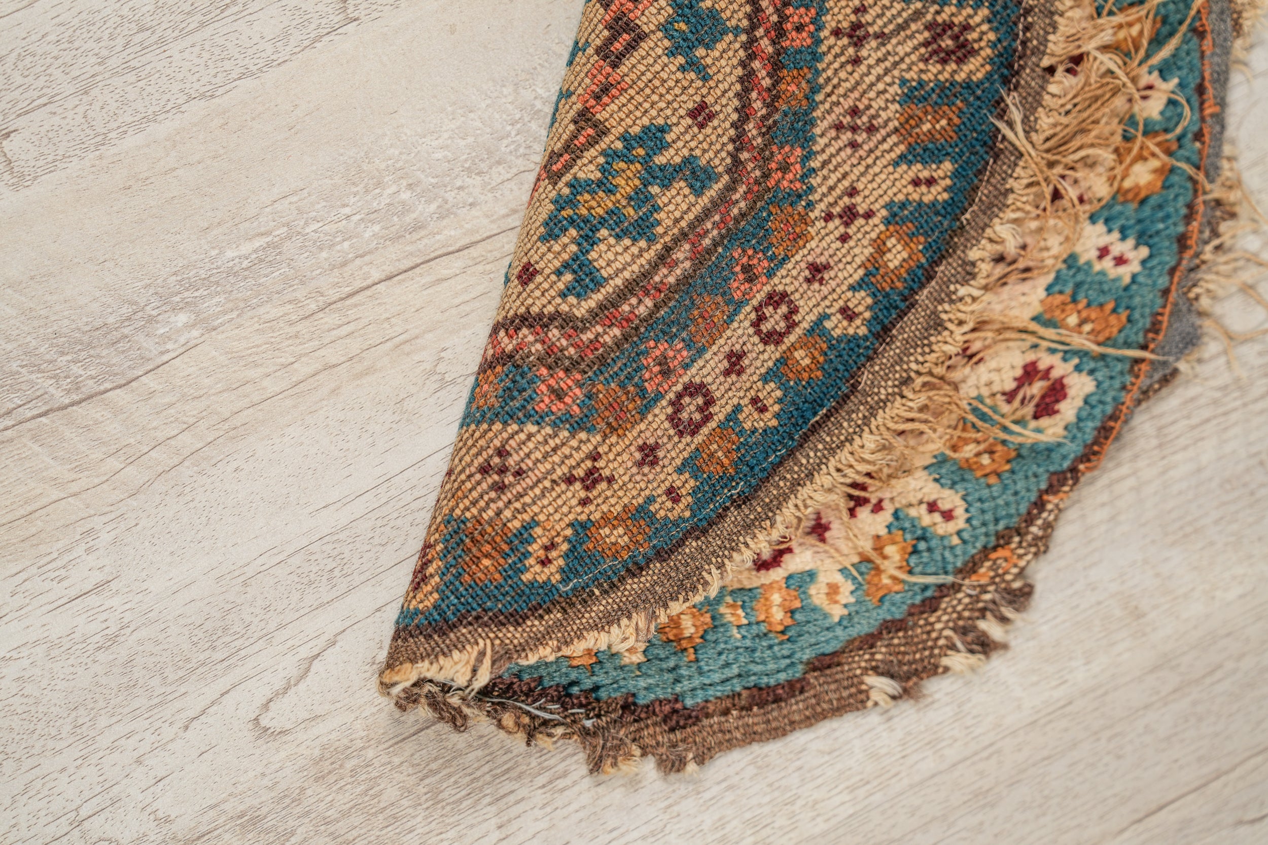 Antique Anatolian Round silk Table Rug 1'2" x 1'2"