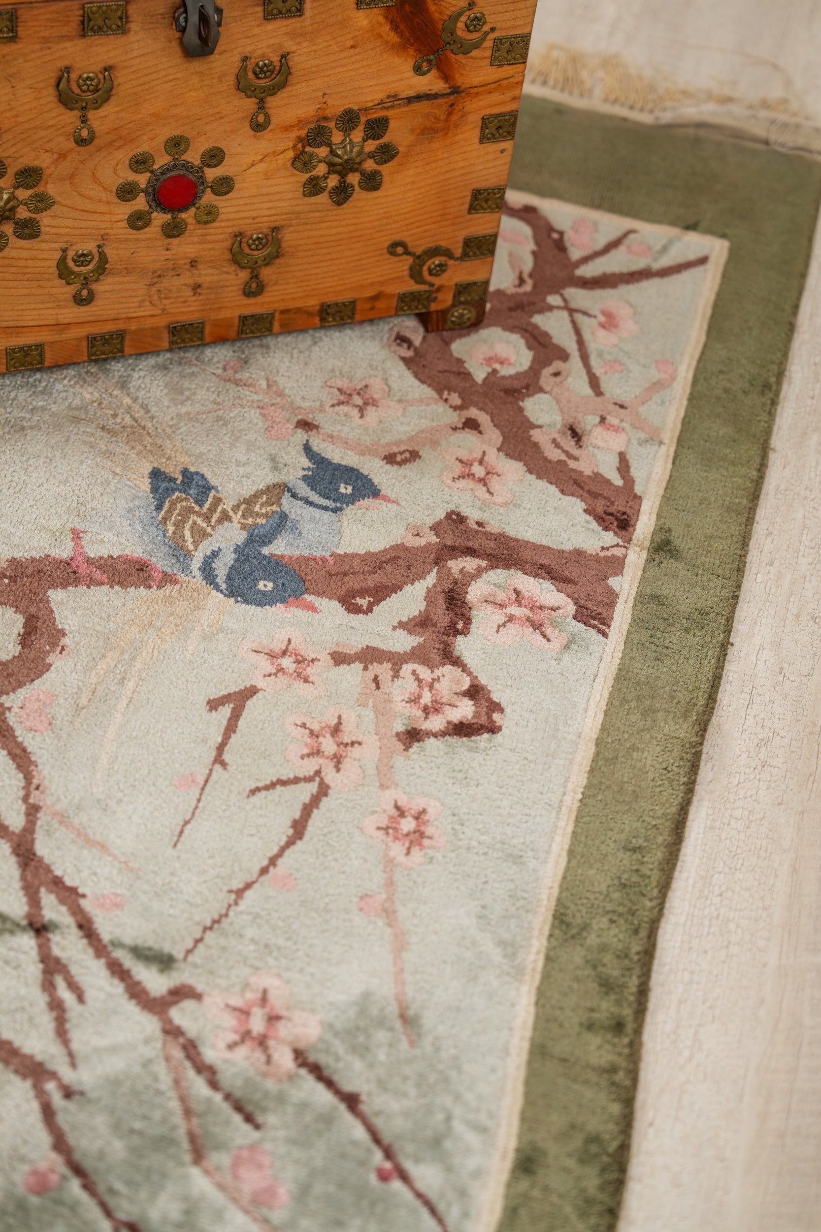 Vintage Silk Chinese Pictorial Rug 3'10" x 2'