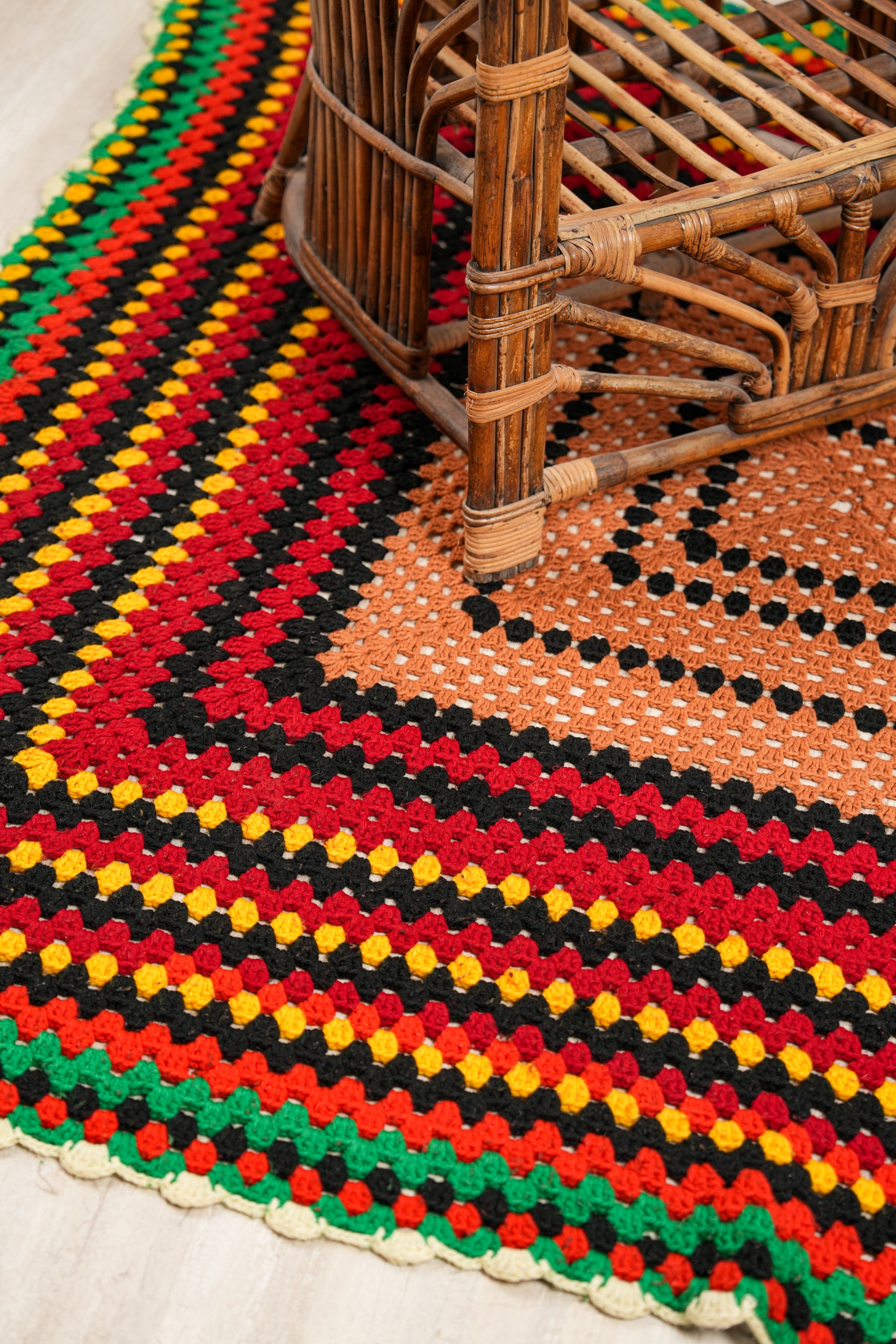 Vintage Scandinavian Crochet Textile 5'6" x 5'4"