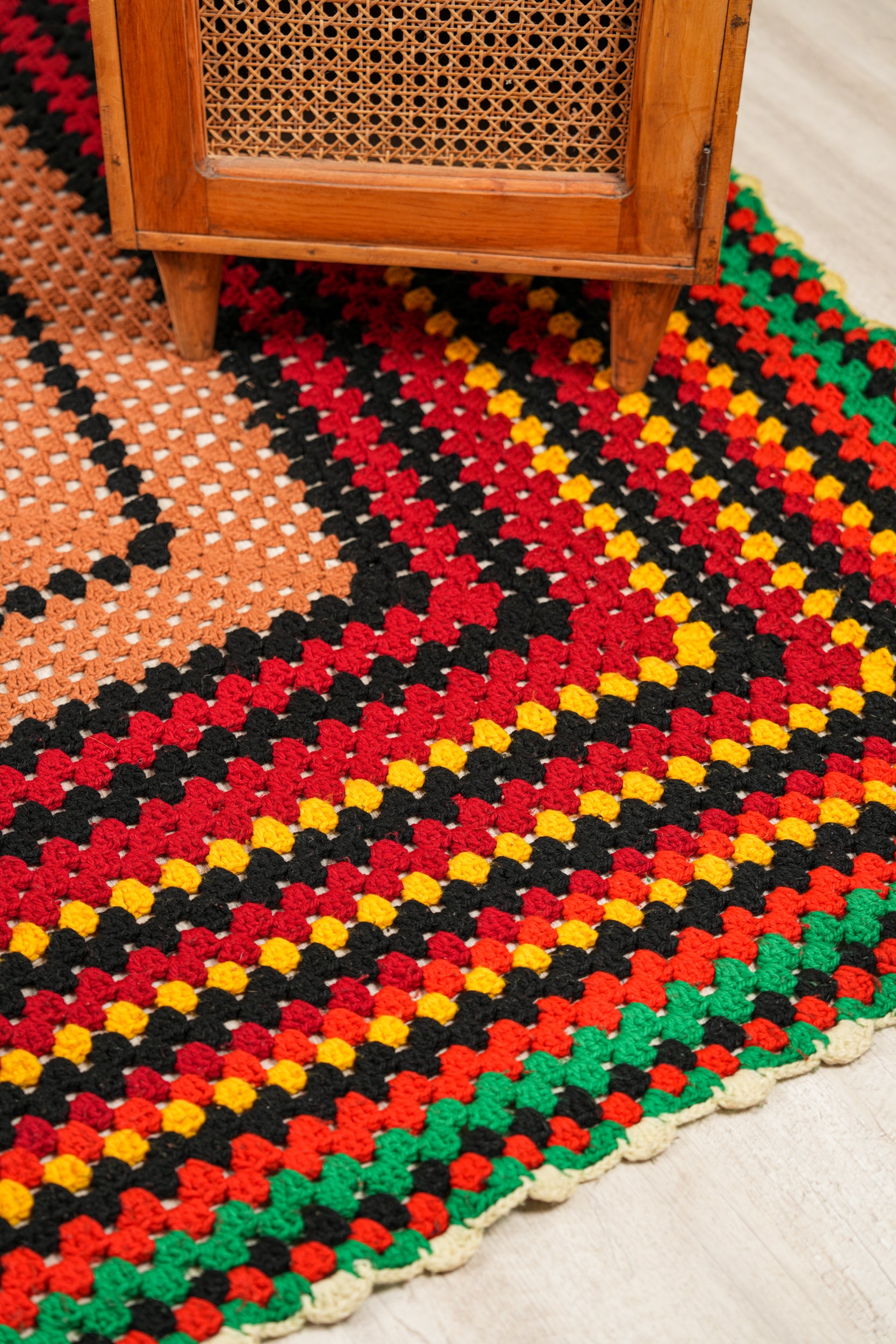 Vintage Scandinavian Crochet Textile 5'6" x 5'4"