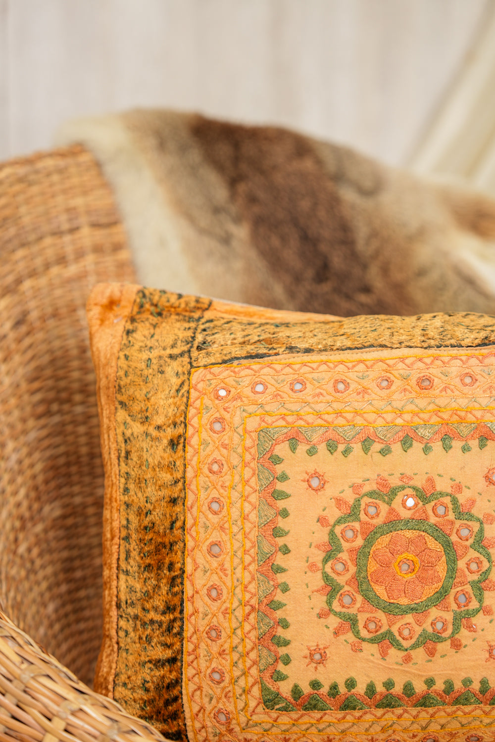 Vintage Indian Embroidered Cushion Pair 1'6" x 1'3"
