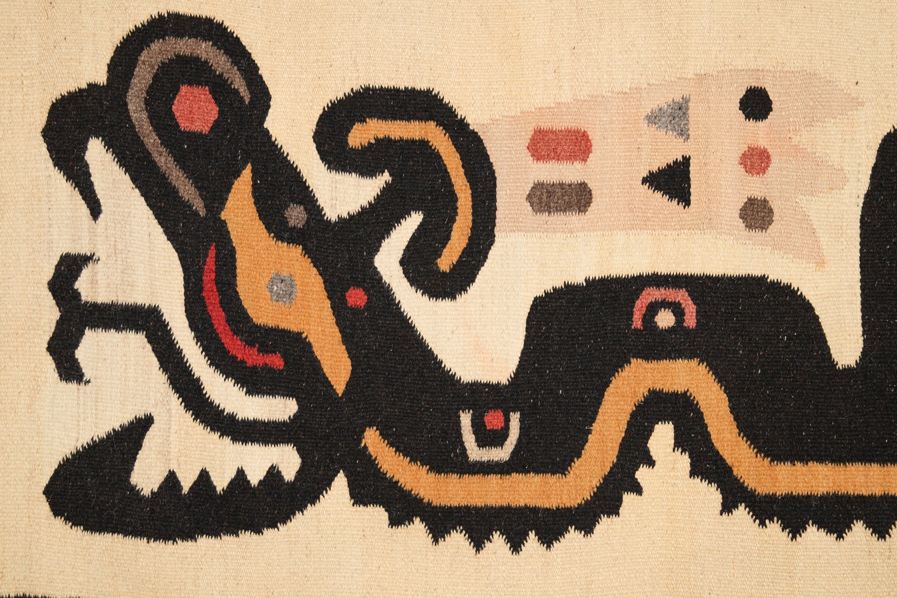 Vintage Aztec Mayan Serpent Kilim 5'1" x 2'6"