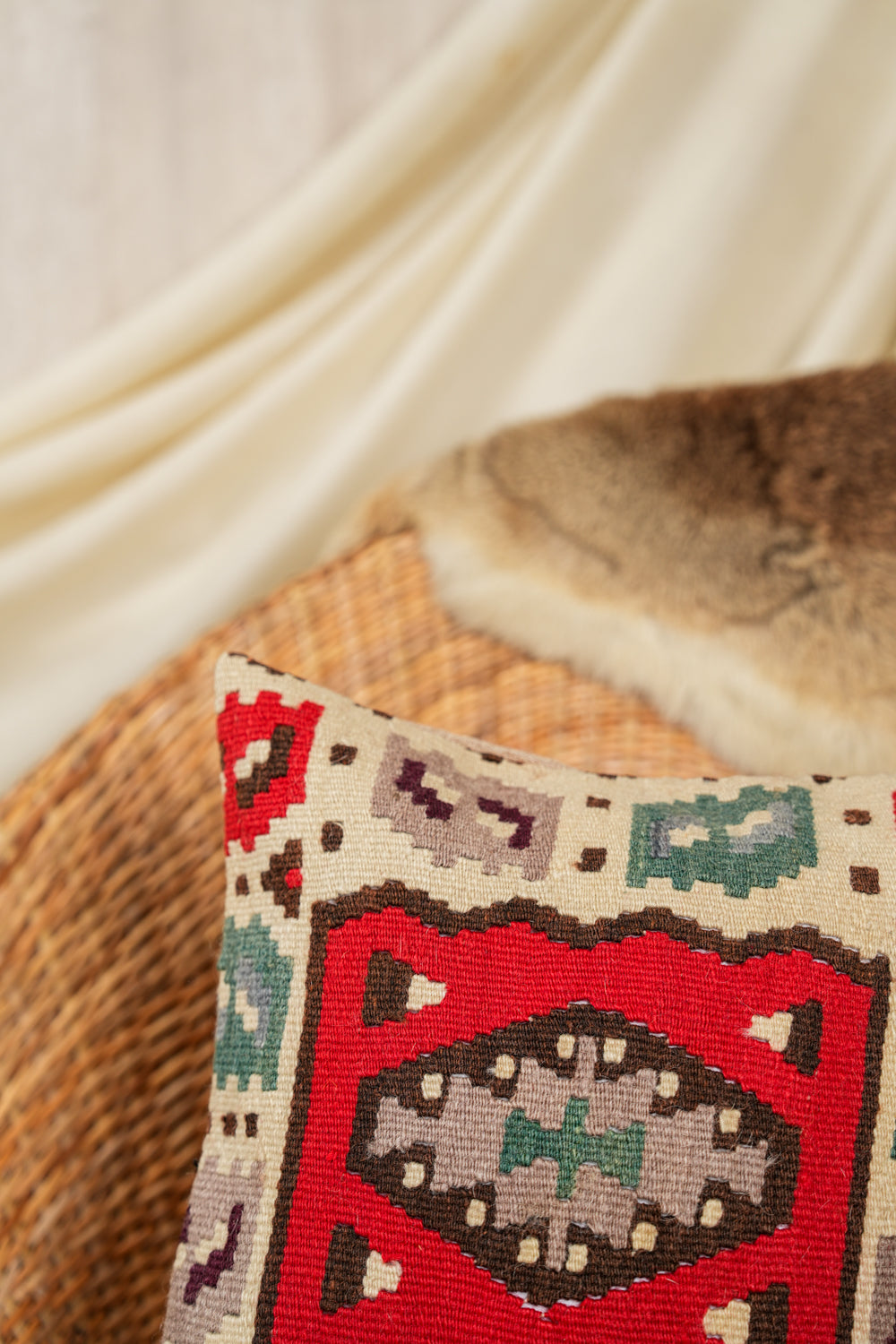 Vintage Romanian Kilim Cushion Pair 1'3" x 1'3"