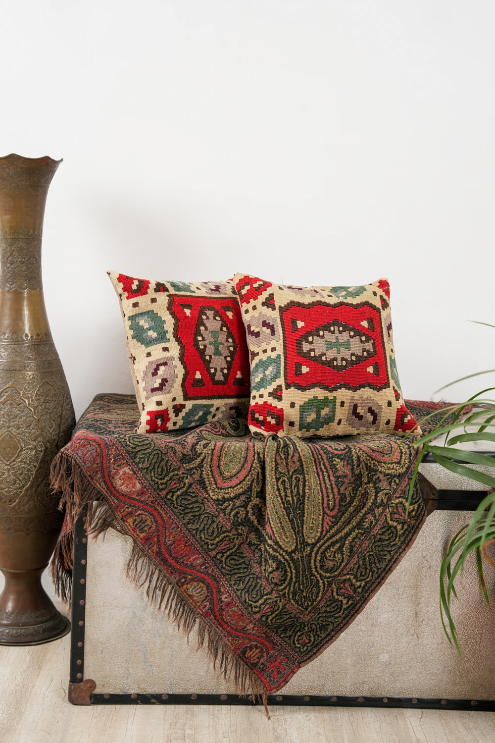 Vintage Romanian Kilim Cushion Pair 1'3" x 1'3"
