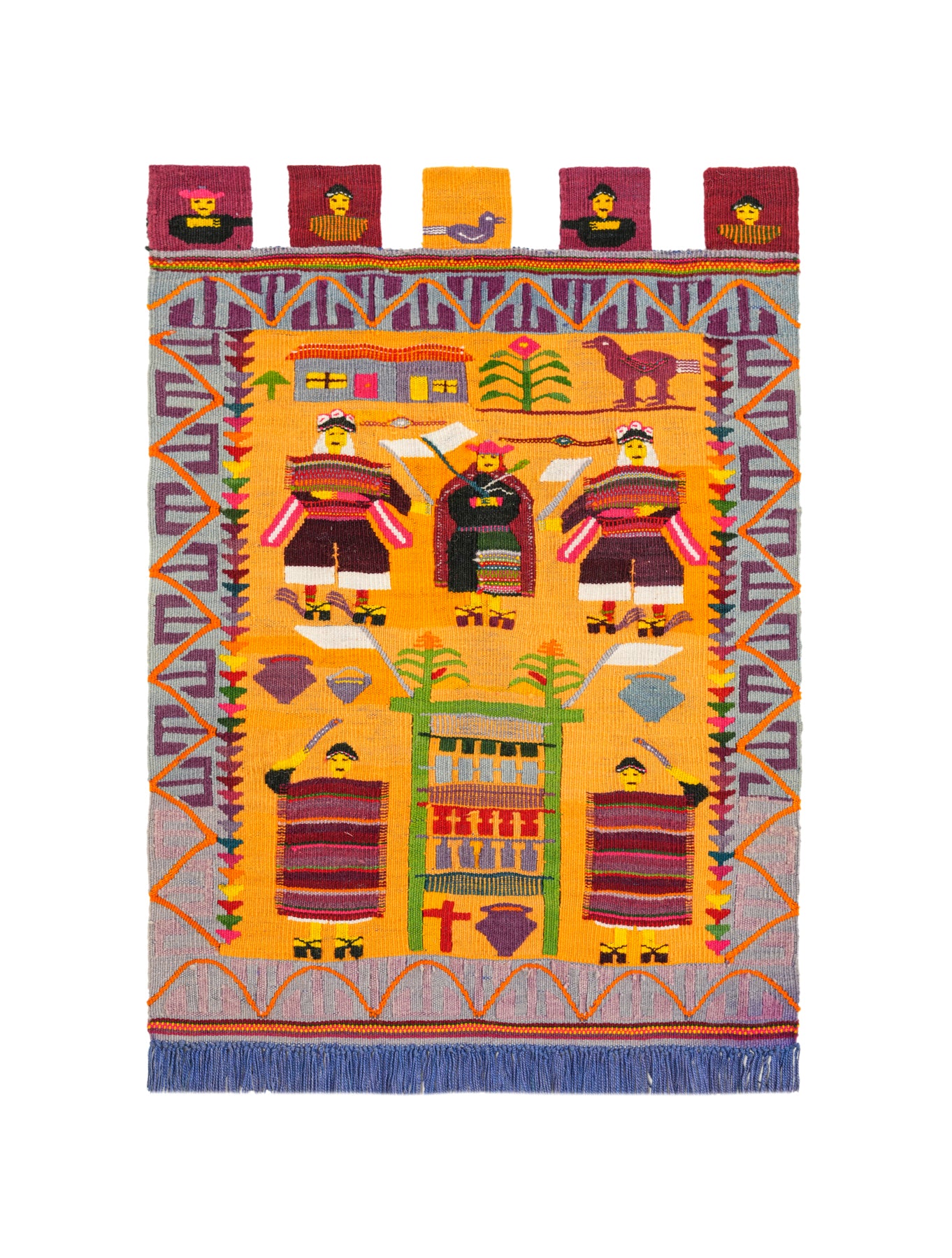 Vintage Bolivian Folk Tapestry 1'7" x 1'2"