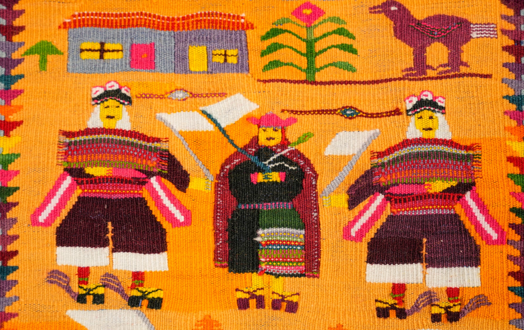 Vintage Bolivian Folk Tapestry 1'7" x 1'2"