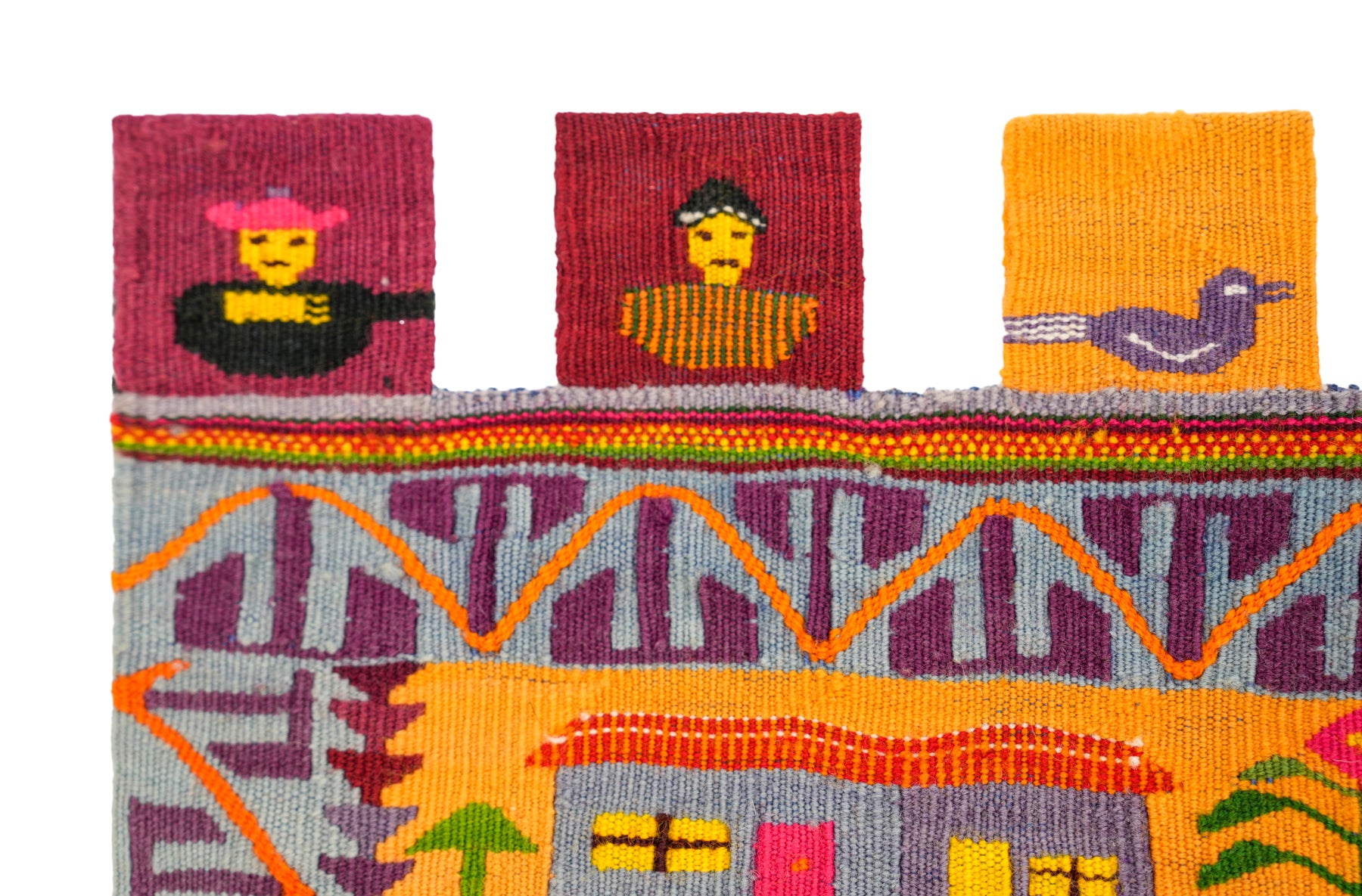 Vintage Bolivian Folk Tapestry 1'7" x 1'2"