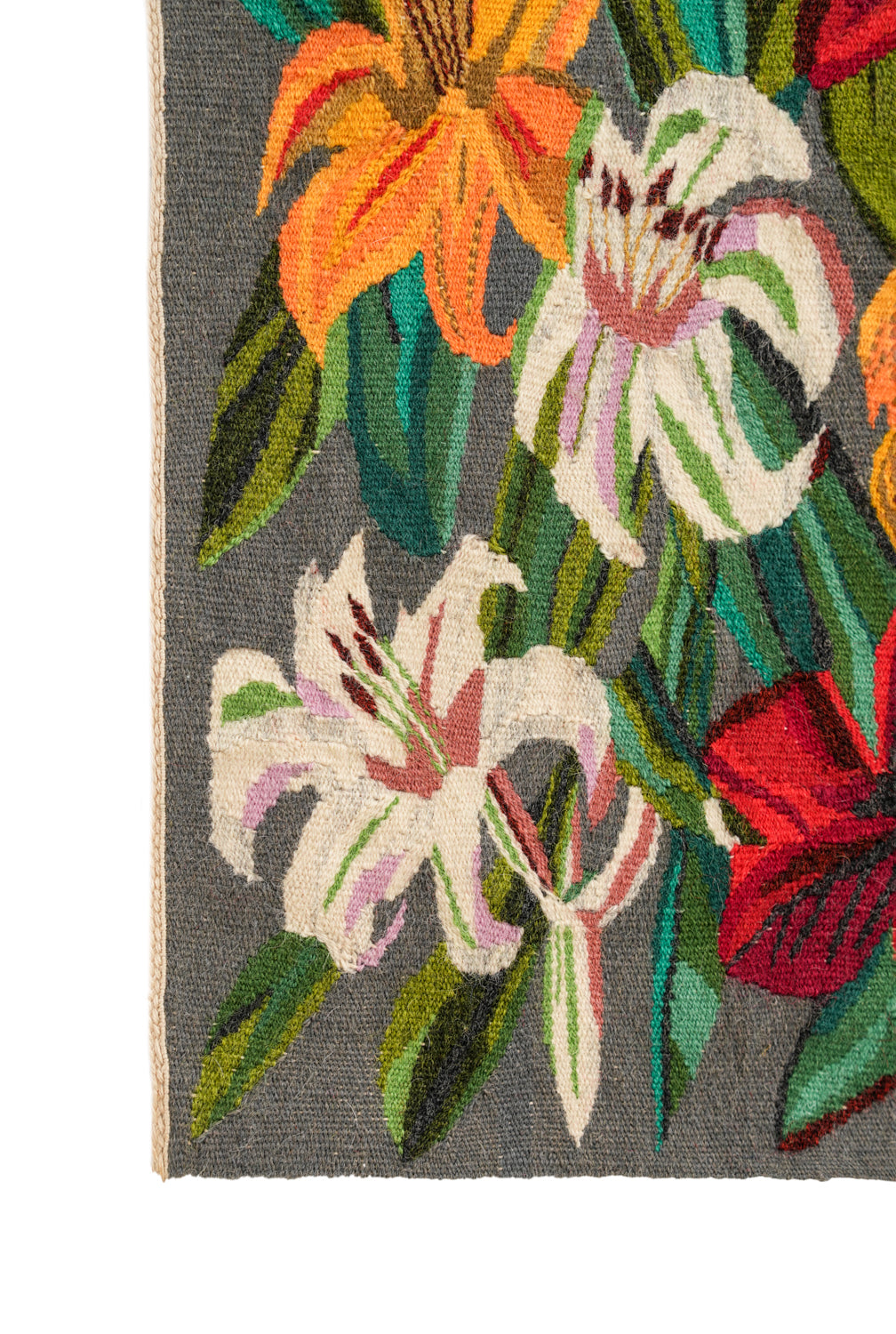 Vintage Scandinavian Floral Tapestry 1'6" x 1'1"