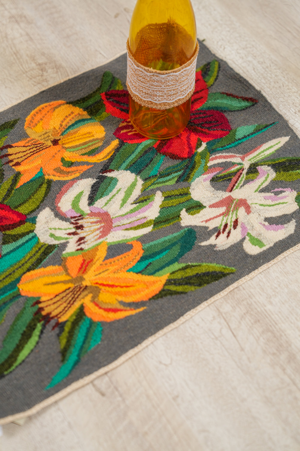 Vintage Scandinavian Floral Tapestry 1'6" x 1'1"