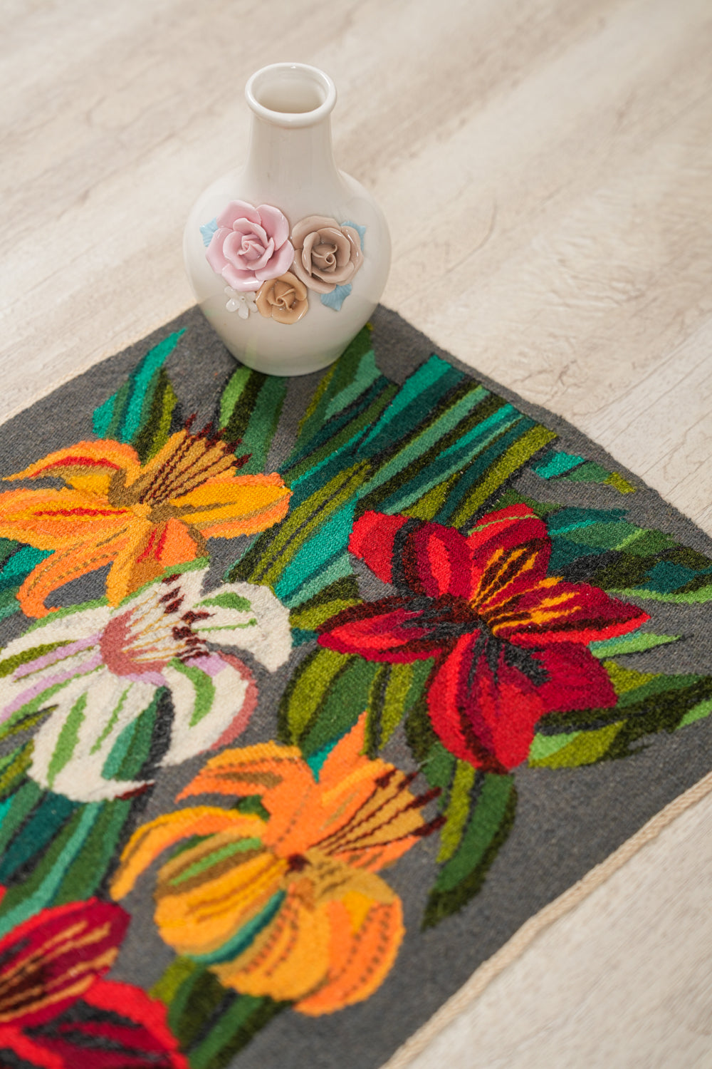 Vintage Scandinavian Floral Tapestry 1'6" x 1'1"