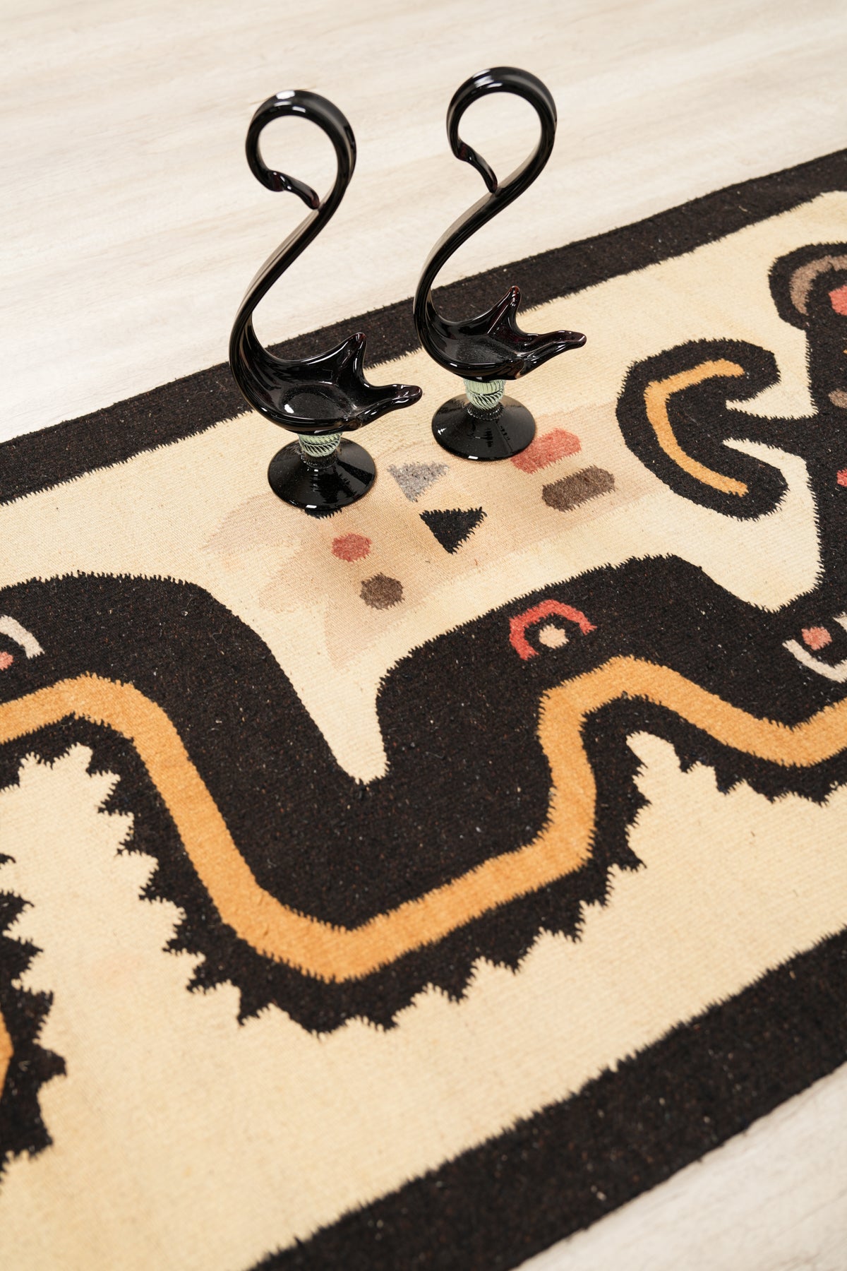 Vintage Aztec Mayan Serpent Kilim 5'1" x 2'6"