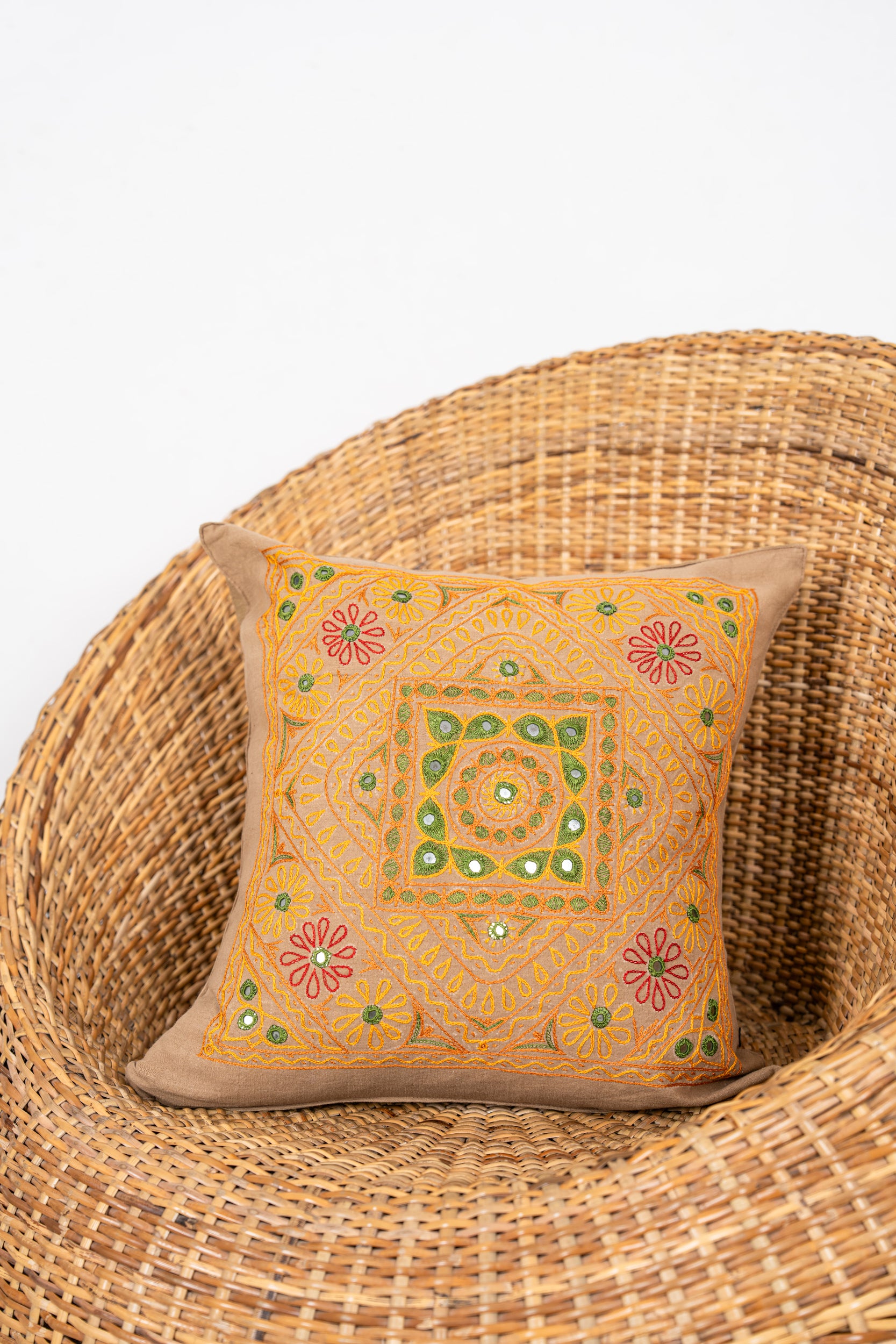 Vintage Indian Embroidered Cushion 1'4" x 1'4"