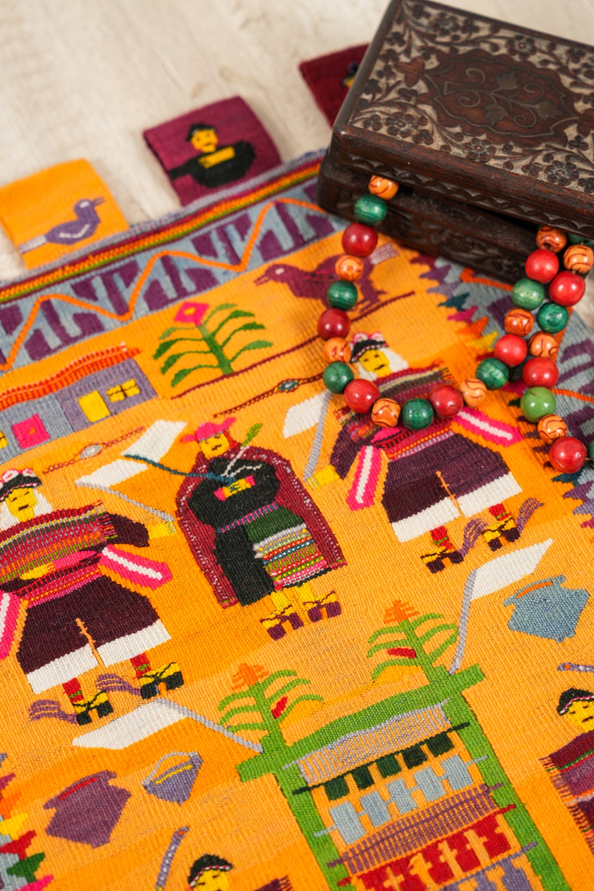 Vintage Bolivian Folk Tapestry 1'7" x 1'2"