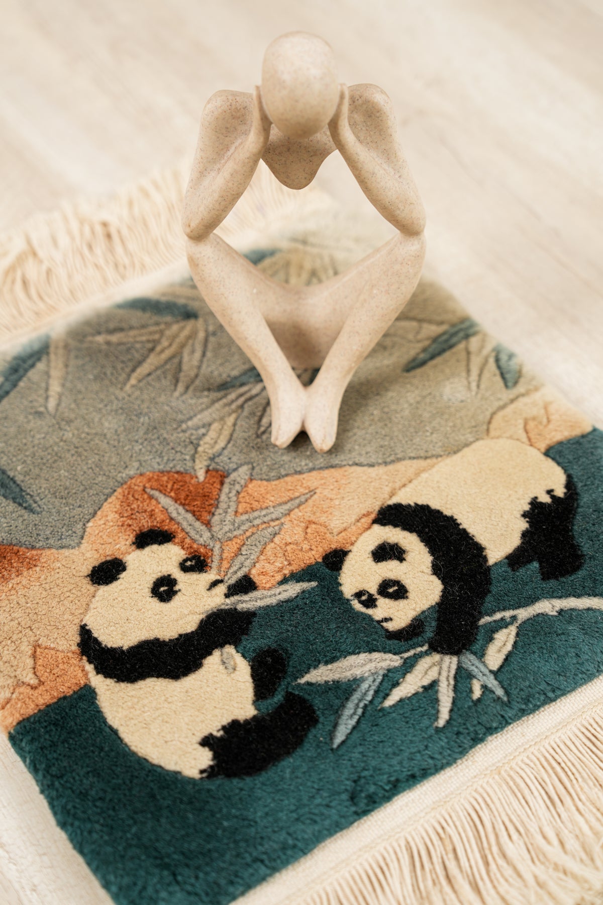 Vintage Chinese Panda Rug 1'3" x 1'3"
