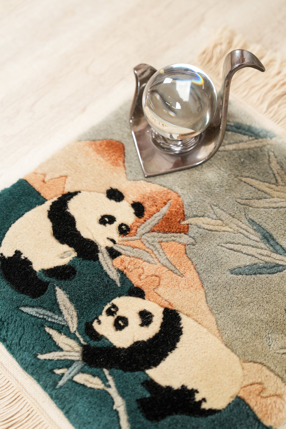 Vintage Chinese Panda Rug 1'3" x 1'3"