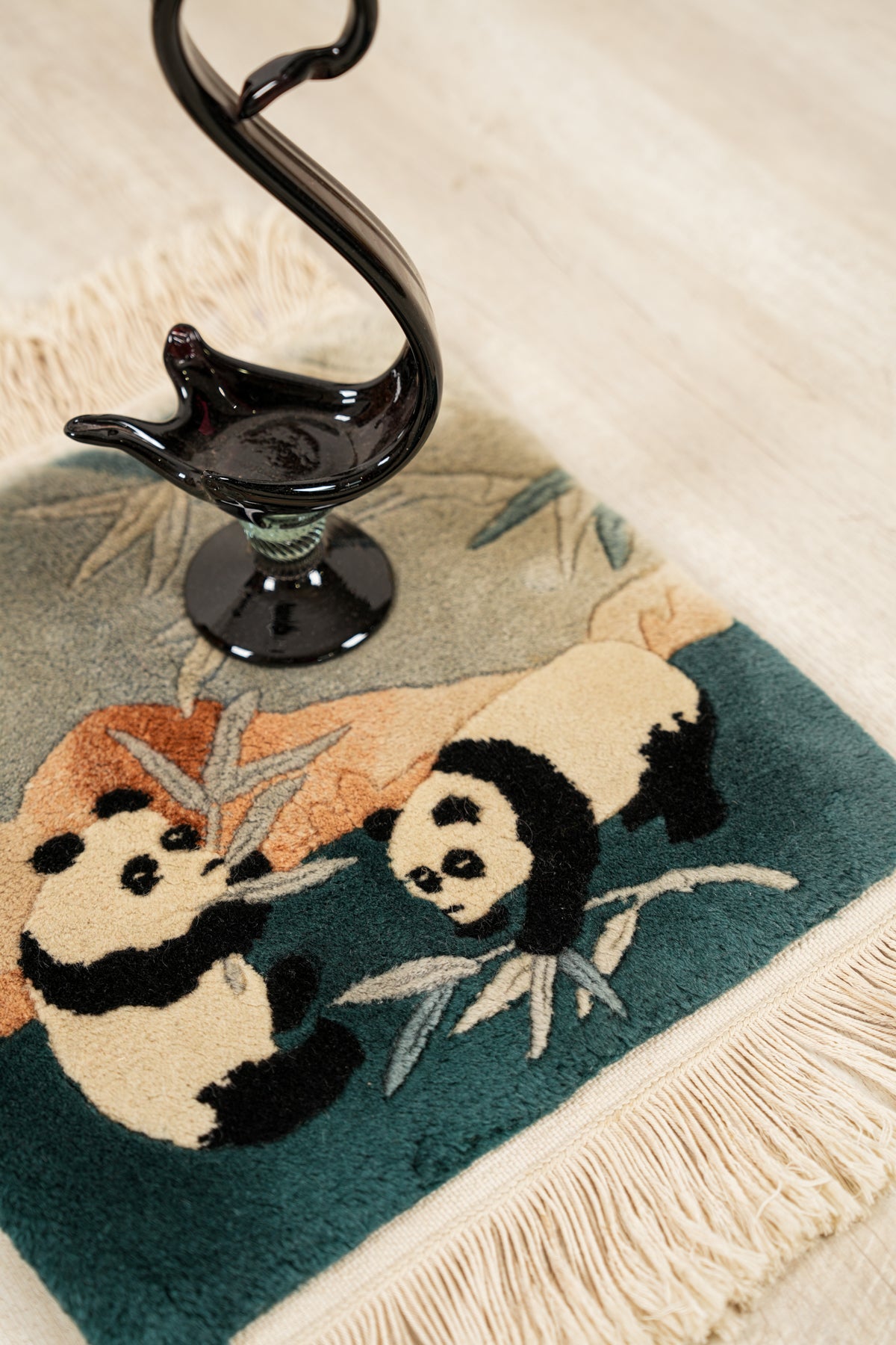 Vintage Chinese Panda Rug 1'3" x 1'3"