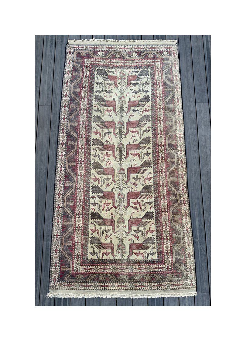 VINTAGE TURKMEN BIRD RUG 8'6" X 4'3"