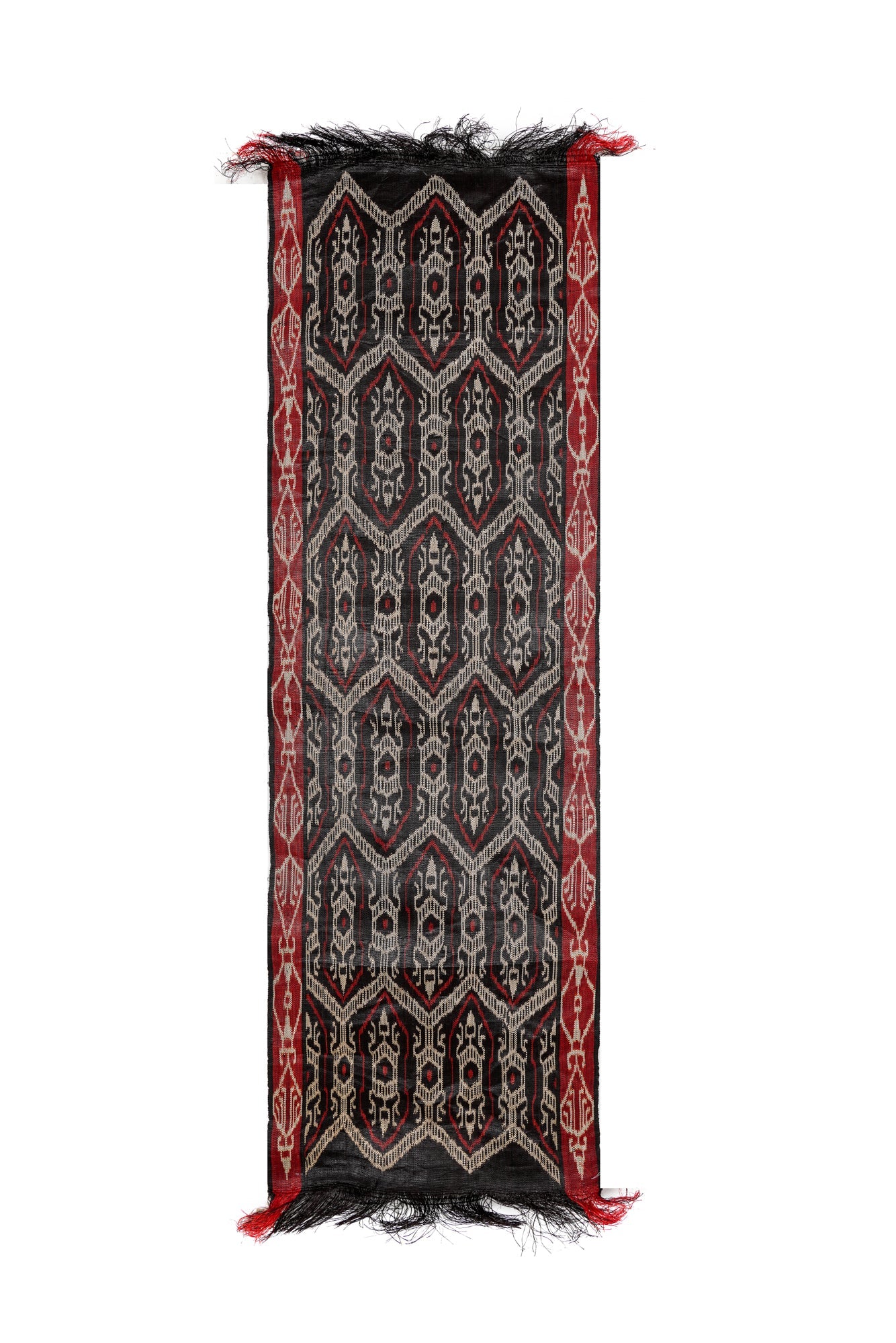 Vintage Indonesian Bamboo silk Ikat textile 3'7" x 1'2"