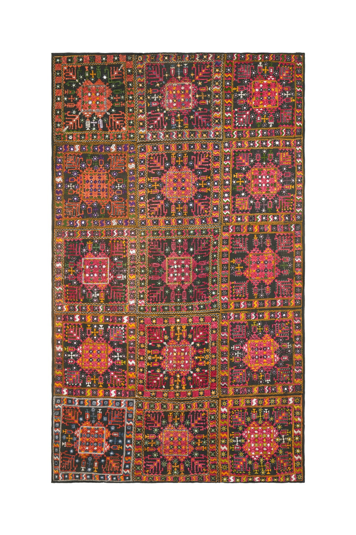 Phulkari Rug Vintage Indian Phulkari Textile 6'4