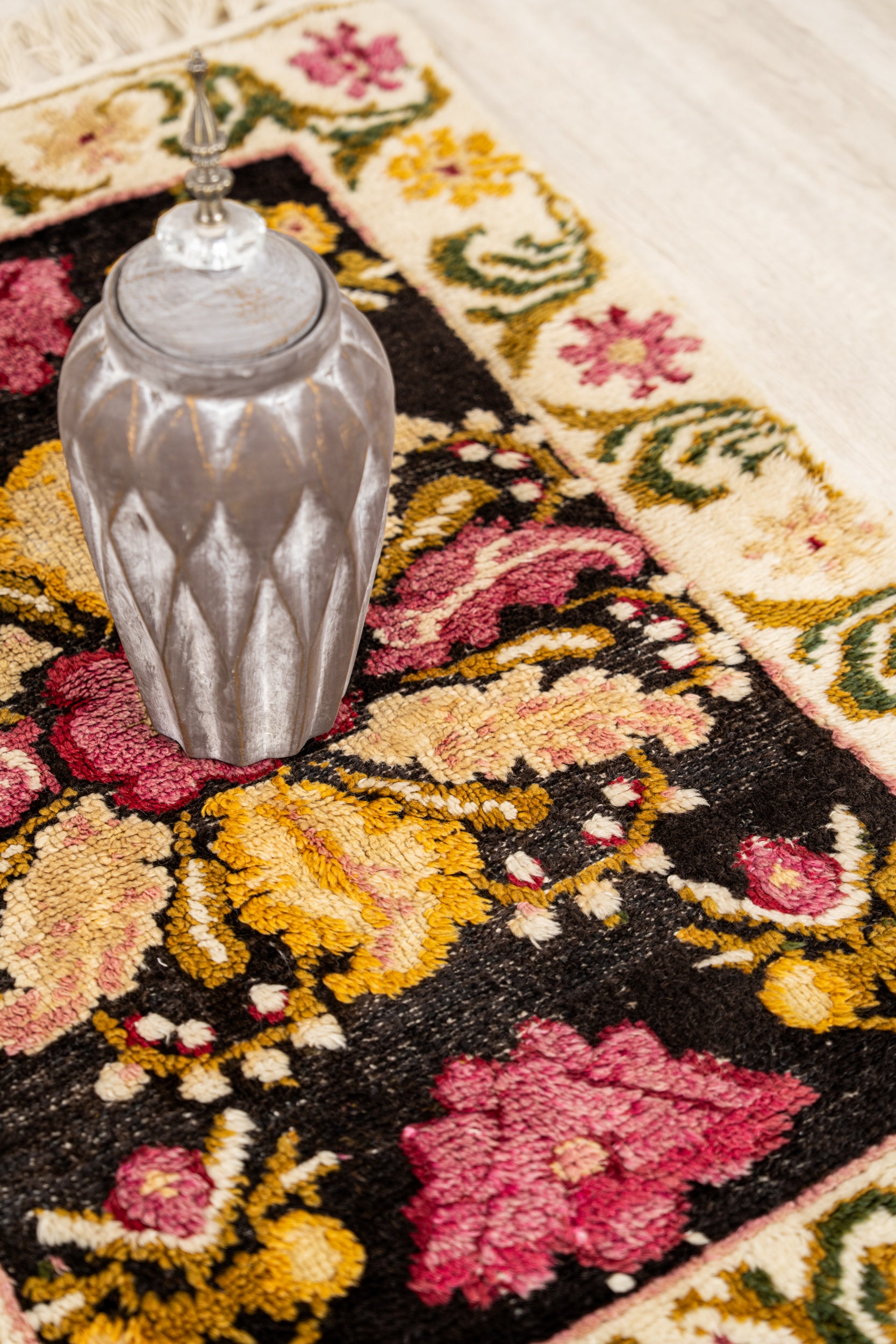 Vintage Turkish Rose Pile Rug 3'8" x 2'7"