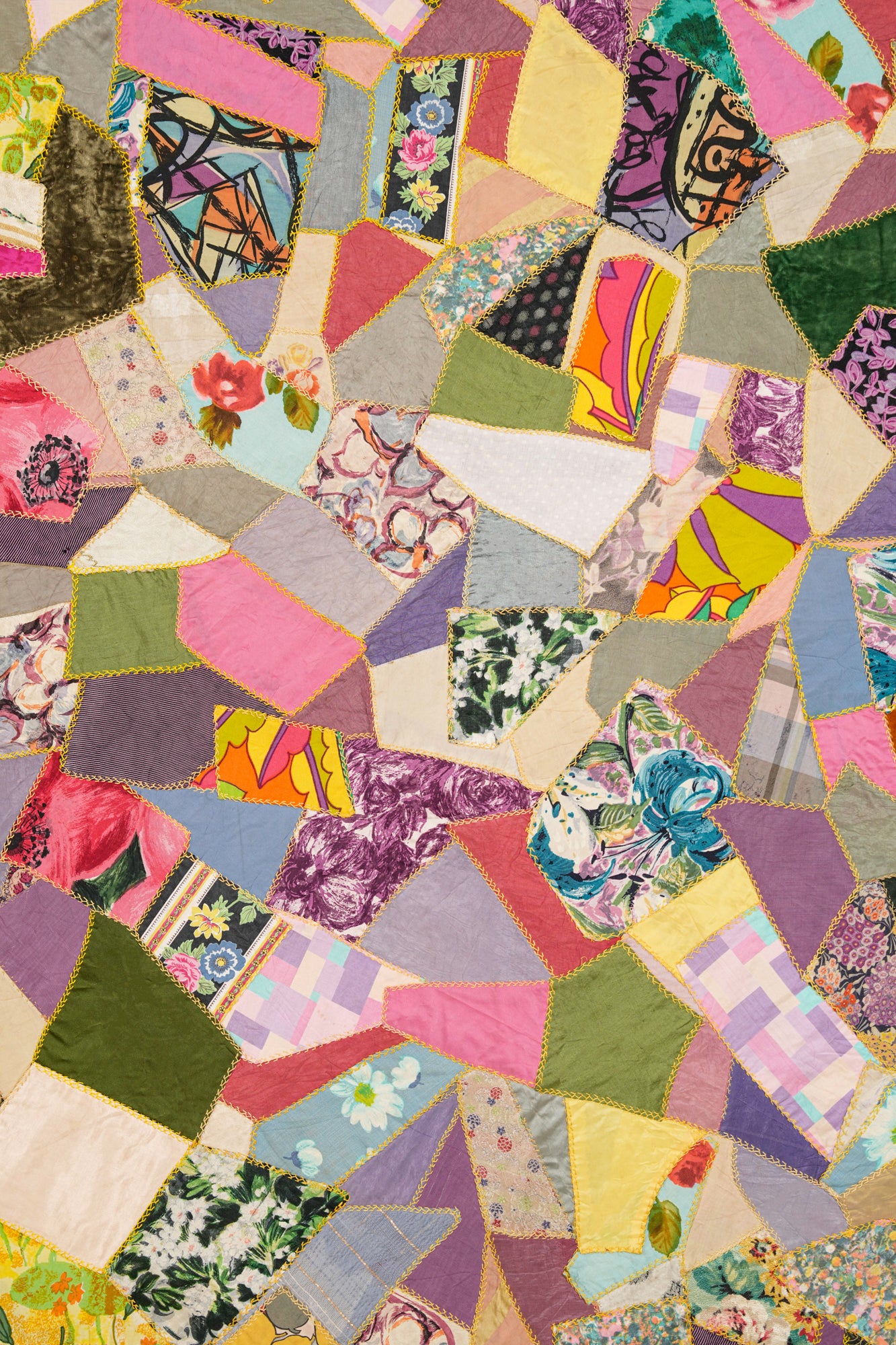 Vintage American Crazy Quilt 7'1" x 7'