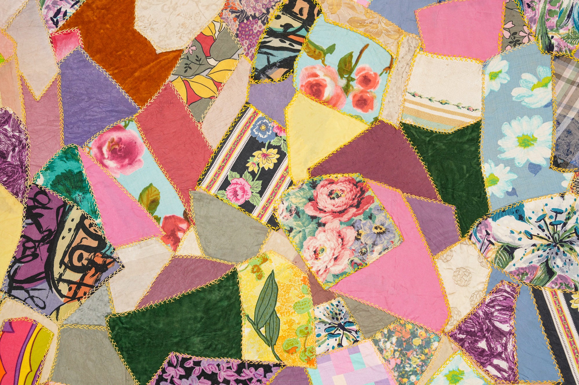 Vintage American Crazy Quilt 7'1" x 7'