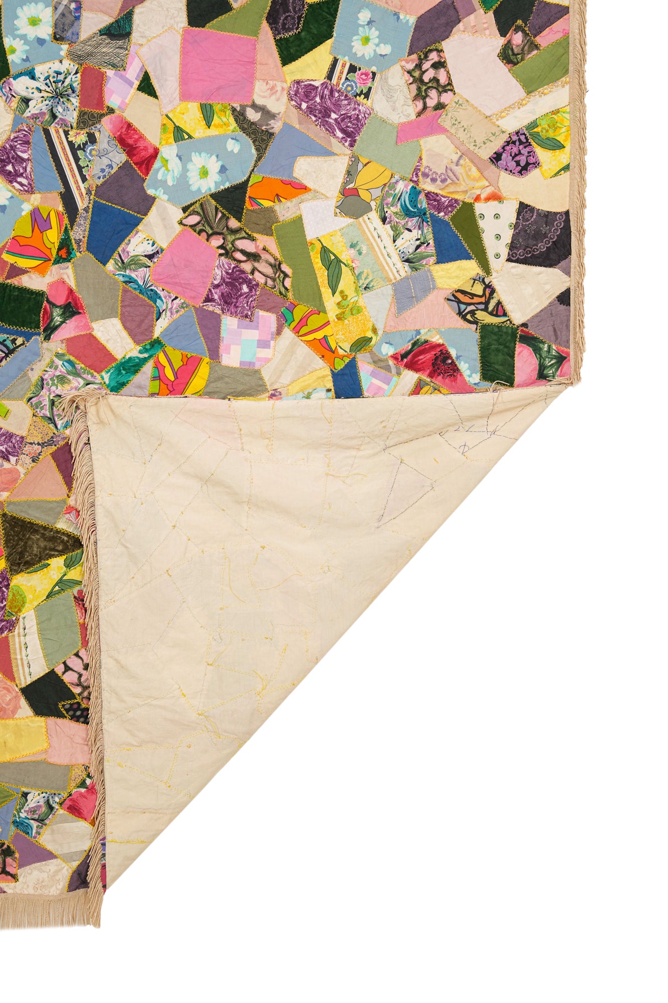 Vintage American Crazy Quilt 7'1" x 7'