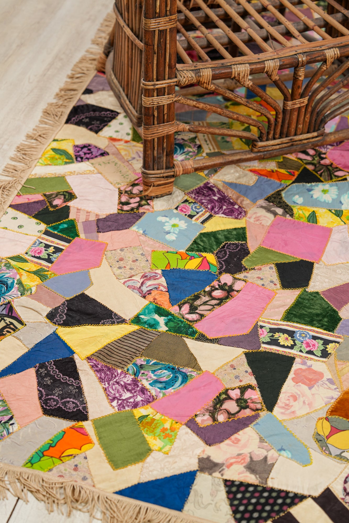 Vintage American Crazy Quilt 7'1" x 7'