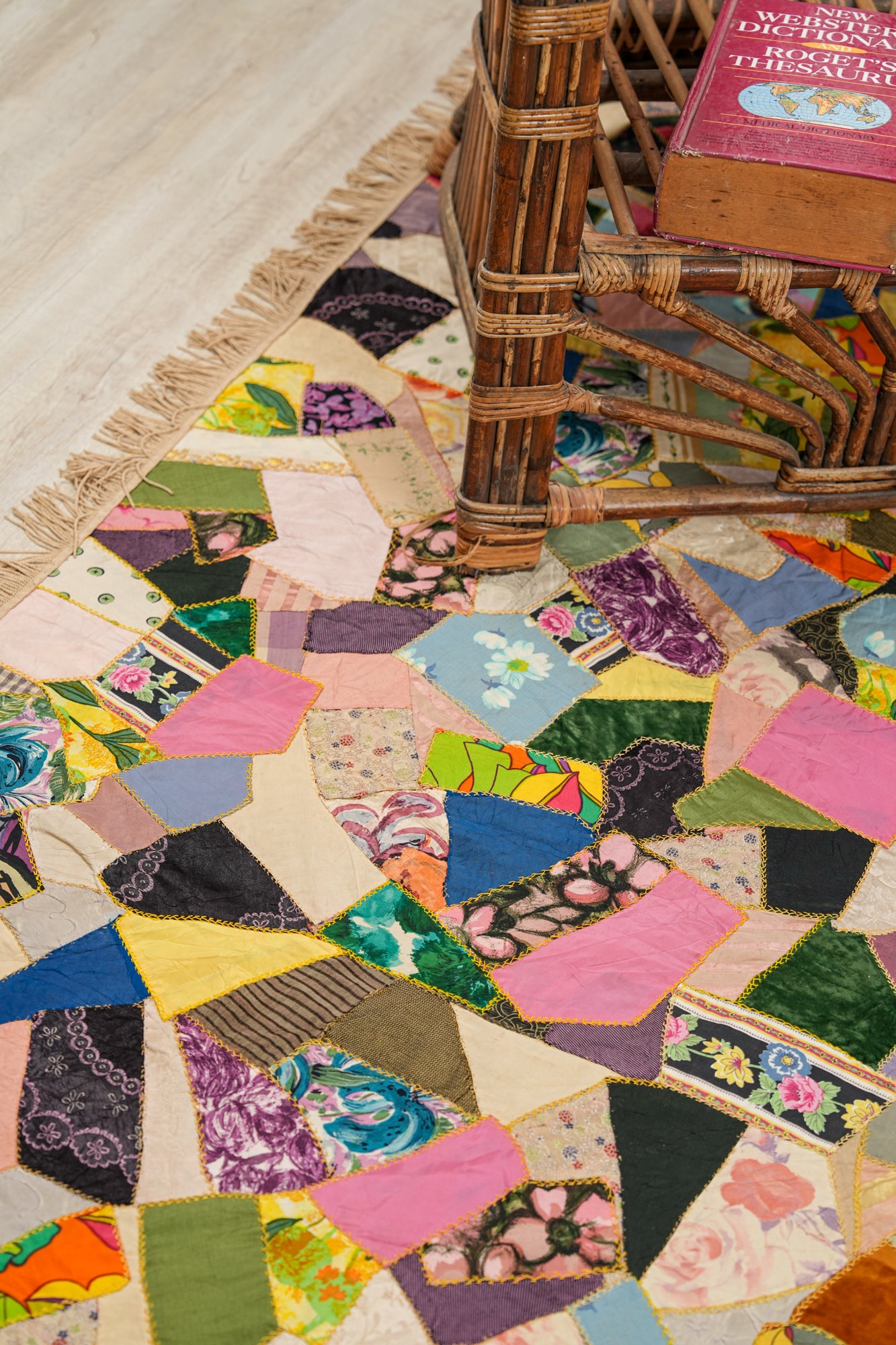 Vintage American Crazy Quilt 7'1" x 7'