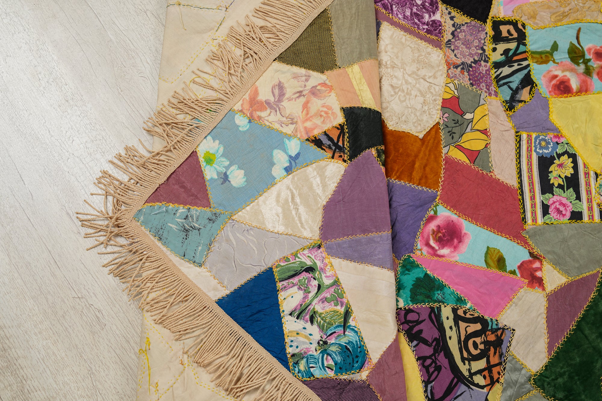 Vintage American Crazy Quilt 7'1" x 7'