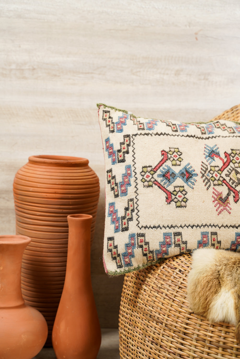 Vintage Scandinavian Embroidered lumbar cushion 2'2" x 1'4"
