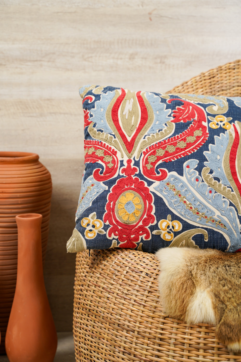 Vintage Turkish embroidered cushion 1'7" x 1'6"