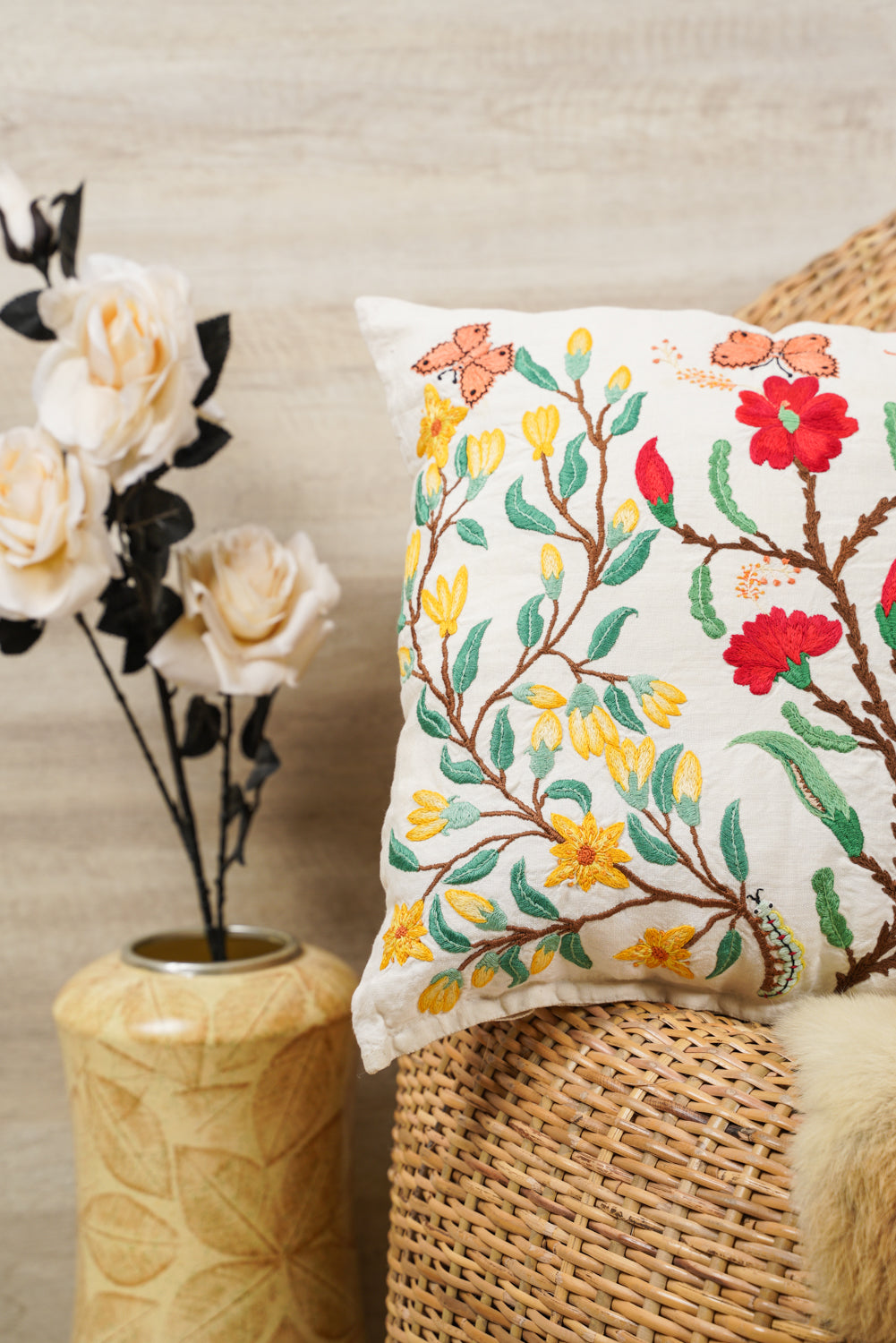 Vintage European Embroidered cushion 1'5" x 1'4"