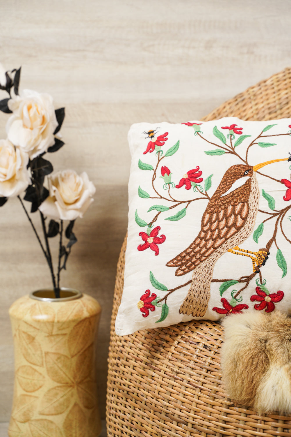 Vintage European Embroidered Cushion 1'4" x 1'3"