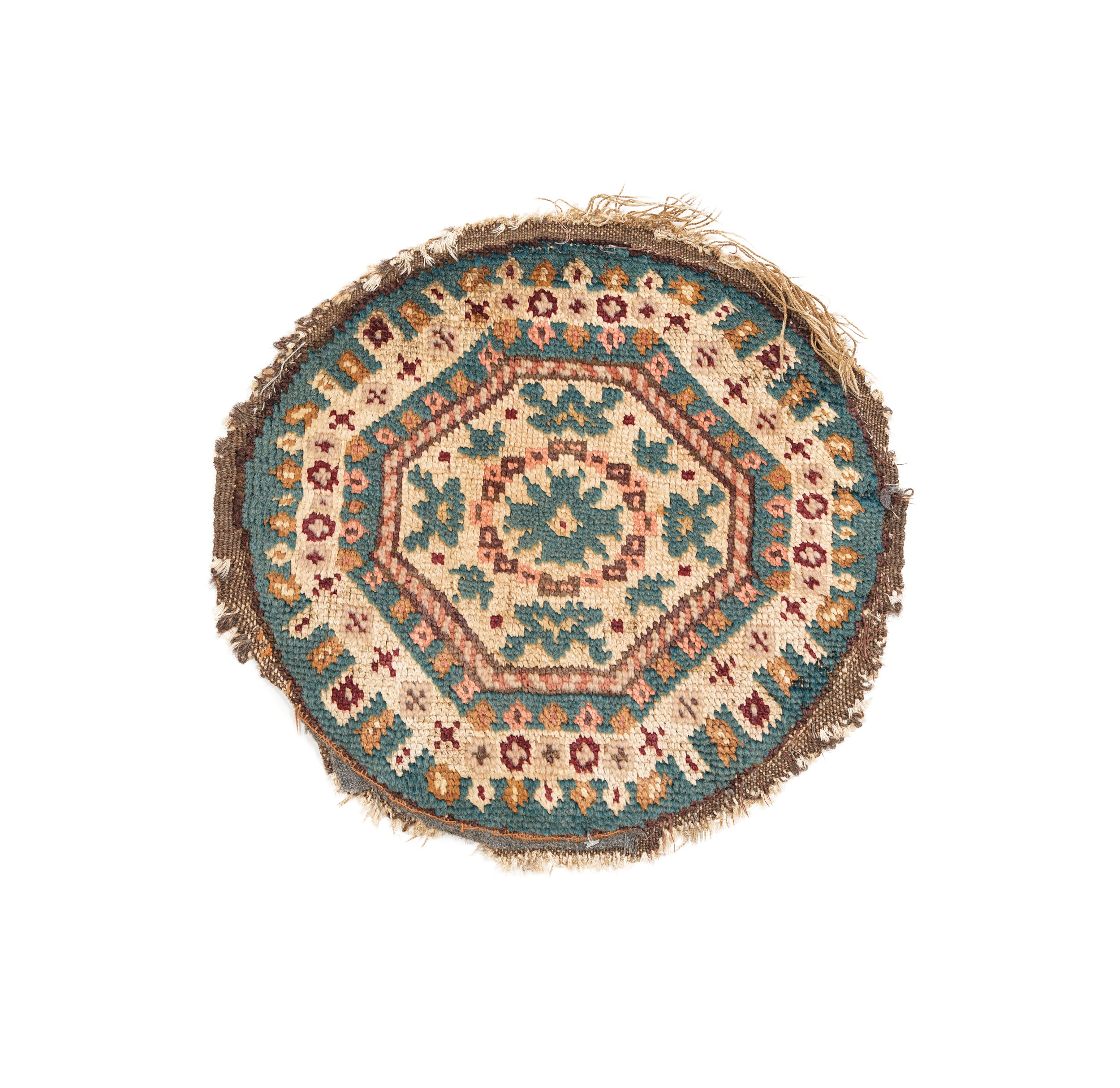 Antique Anatolian Round silk Table Rug 1'2" x 1'2"