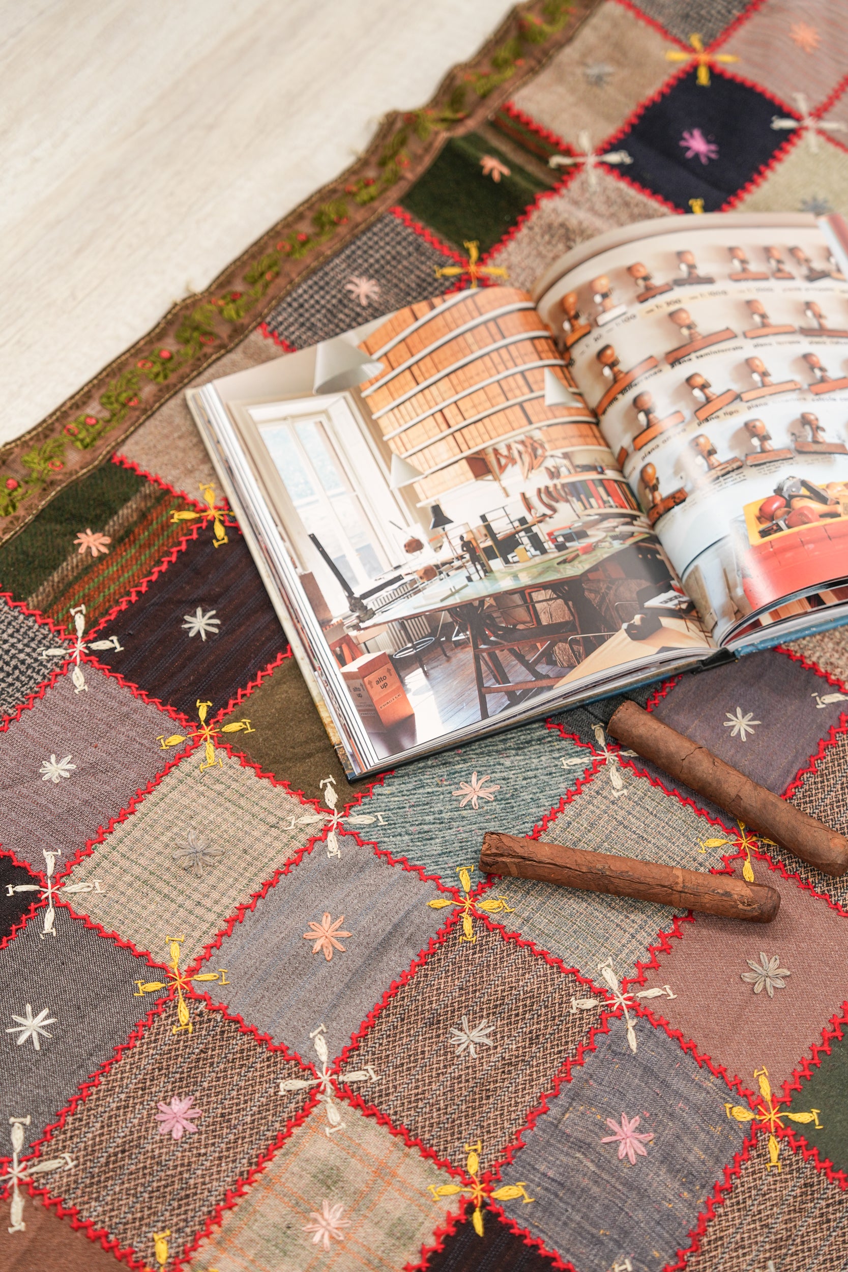 Vintage European Crazy Quilt textile 7'1" x 3'8"