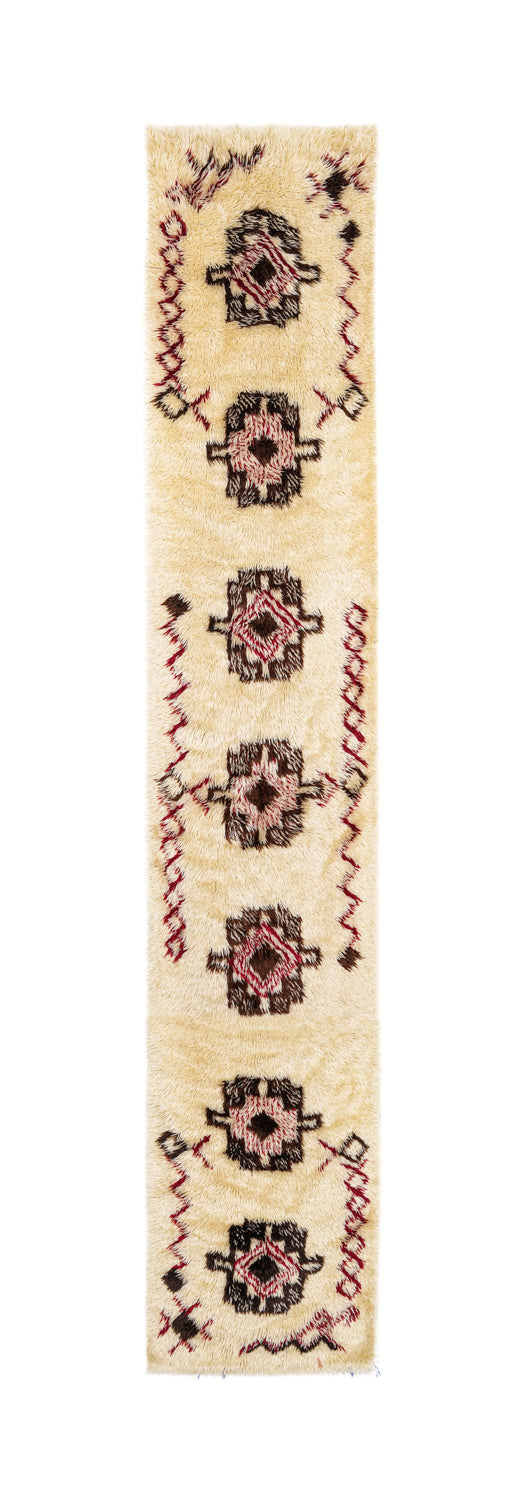 Vintage Scandinavian Deco Runner Rug 11'2" x 2'2"