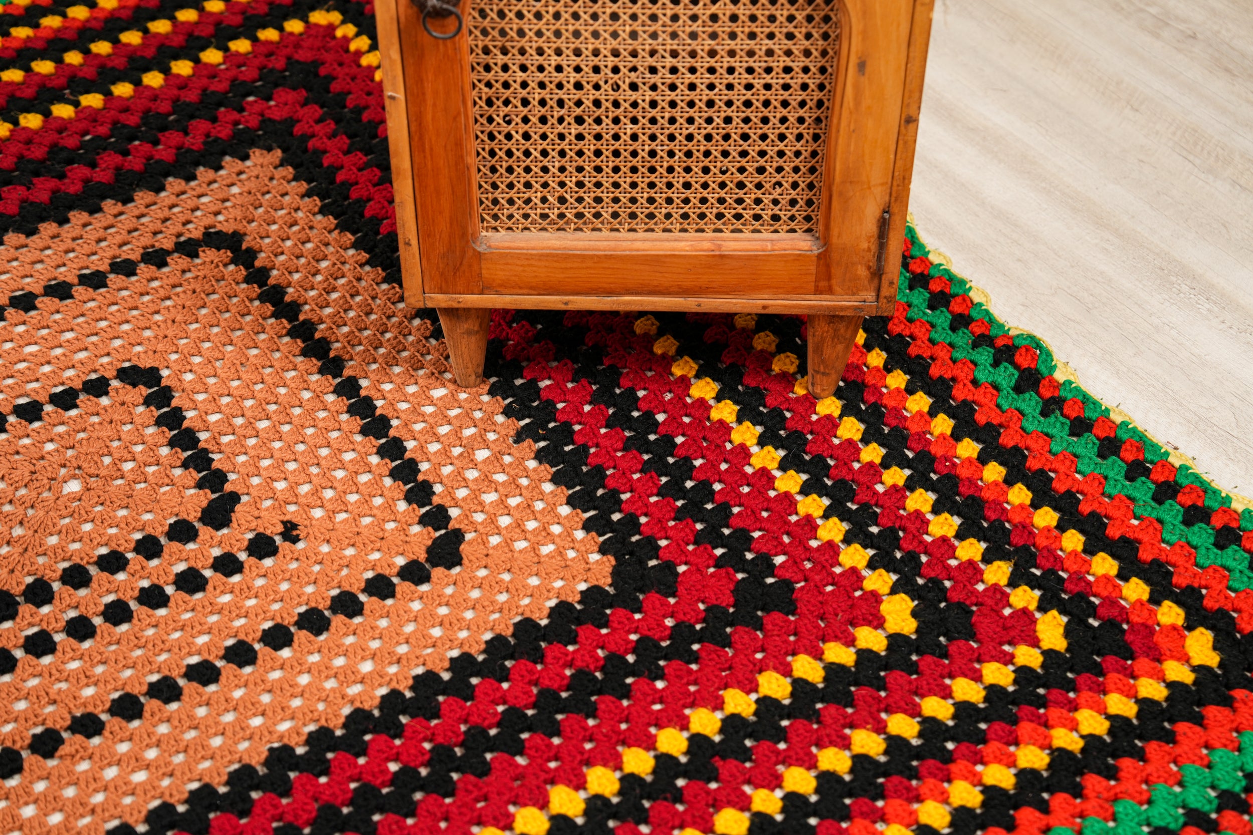 Vintage Scandinavian Crochet Textile 5'6" x 5'4"