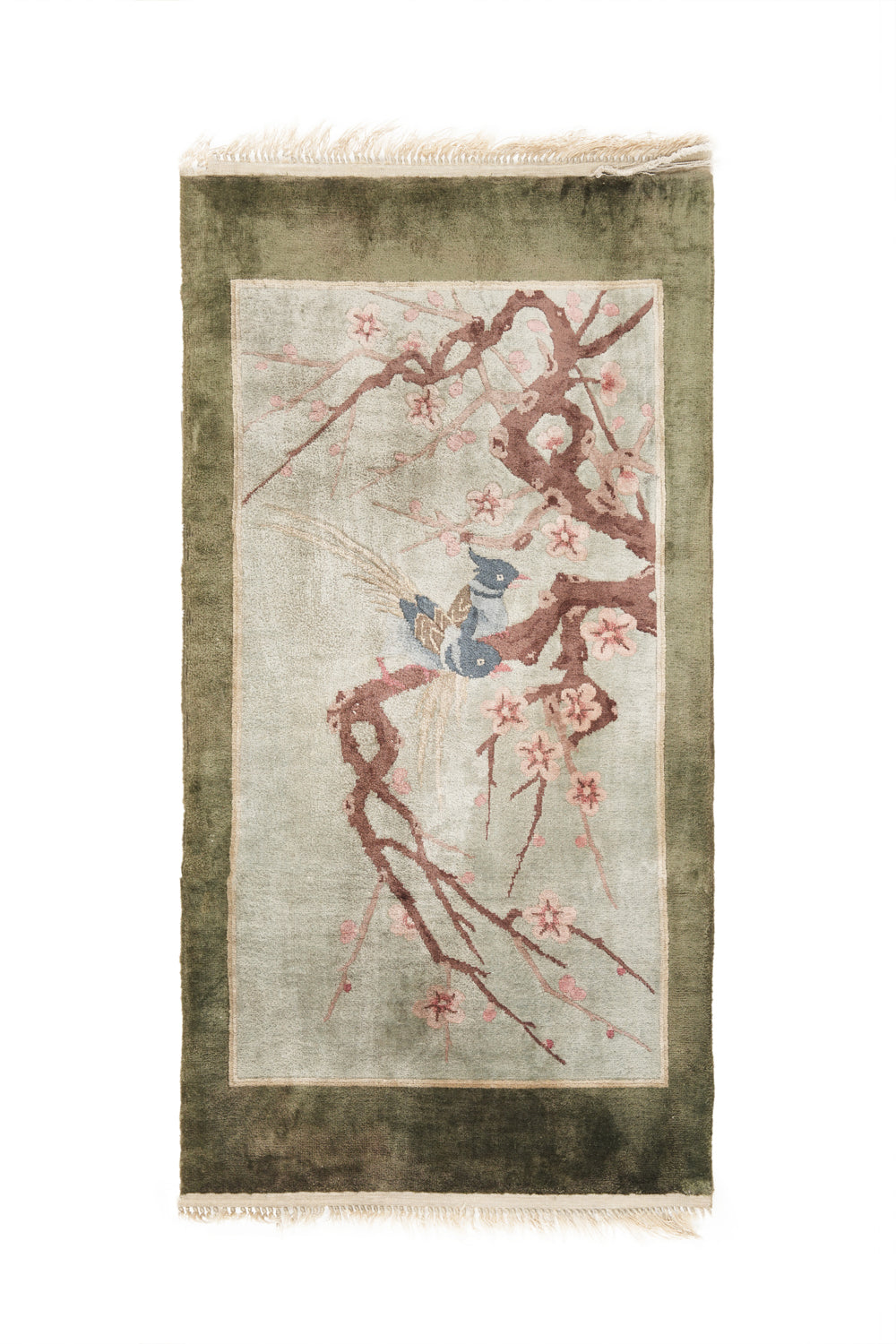 Vintage Silk Chinese Pictorial Rug 3'10" x 2'
