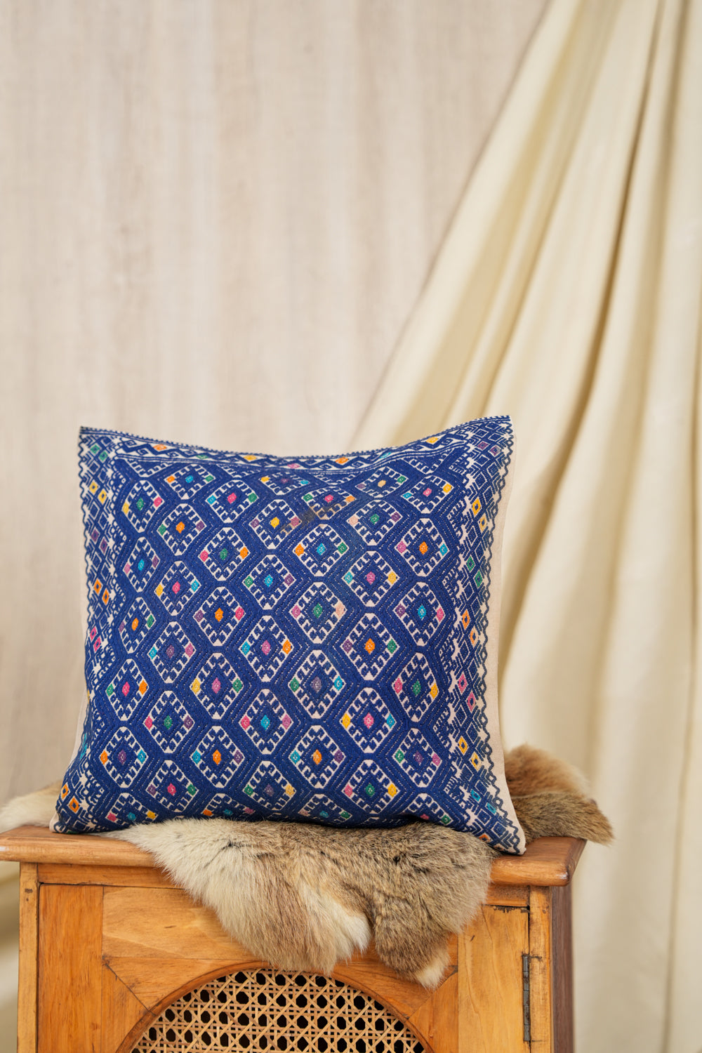 Vintage Yao Embroidered Pillow Cushion 1'5" x 1'4"