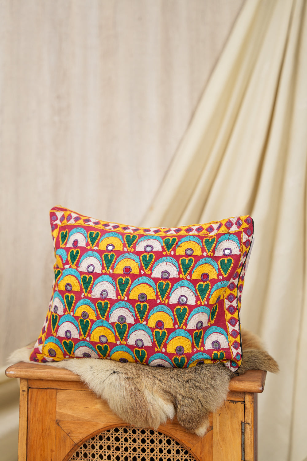 Vintage Rajasthani Embroidered Cushion Cover 1'4" x 1'1"