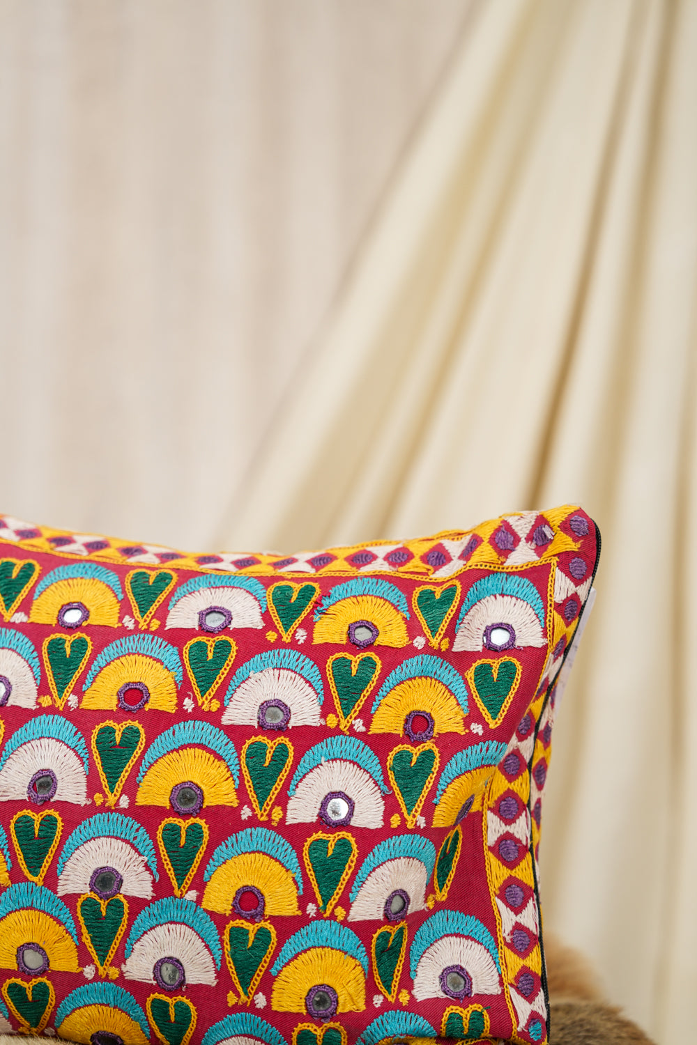 Vintage Rajasthani Embroidered Cushion Cover 1'4" x 1'1"