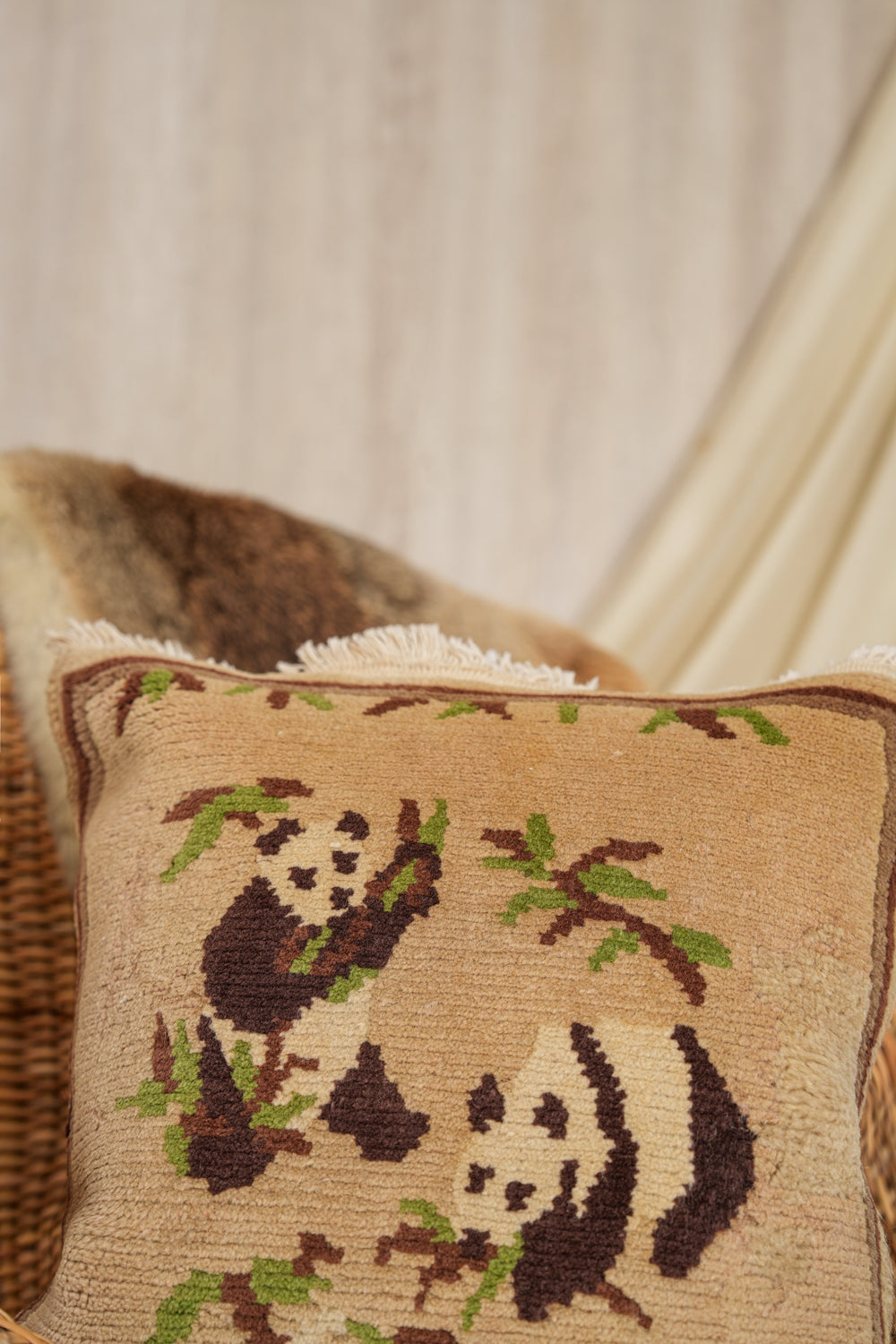 Vintage Tibetan Panda Rug Cushion Cover 1'6" X 1'6"